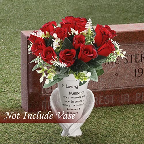 Pcs Artificial Cemetery Flowers for Grave Silk Memorial Red 2 Red and Black
