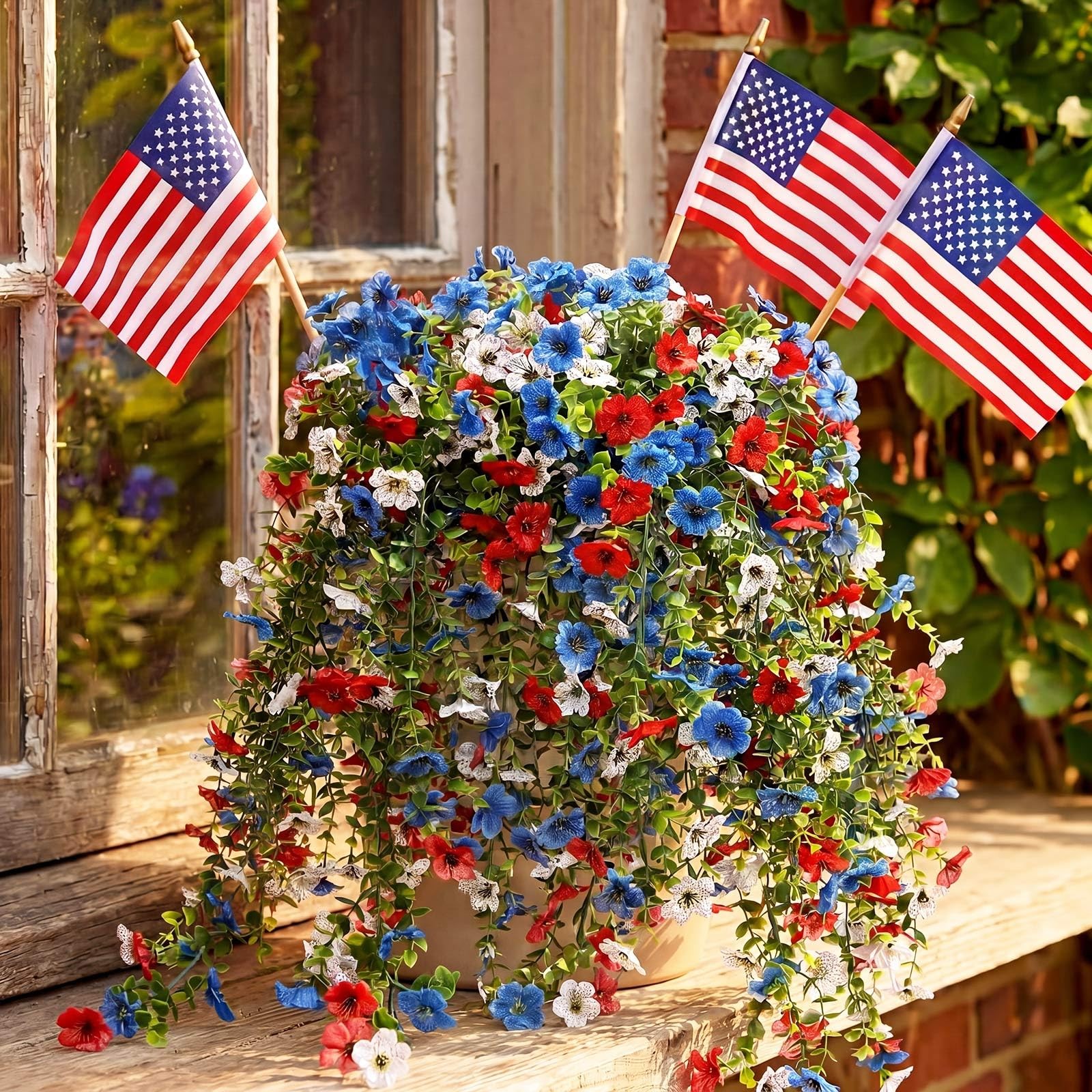 4 Pack 4th of July Faux Flowers for Outdoors Decoration Red White Blue Patrio…