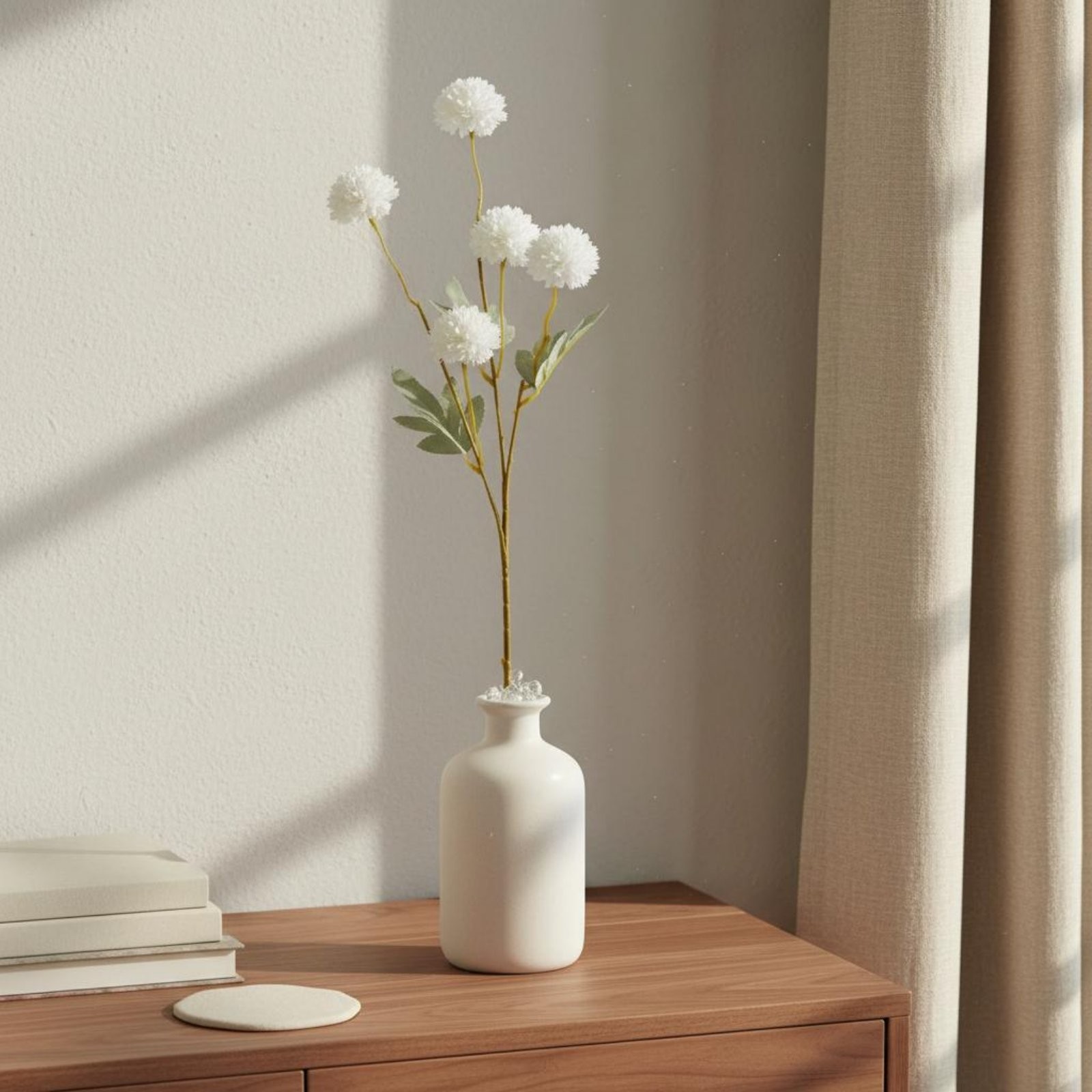 5-Head Chrysanthemum Spray Flexible Stems Faux Ball Flower Stem Easy to