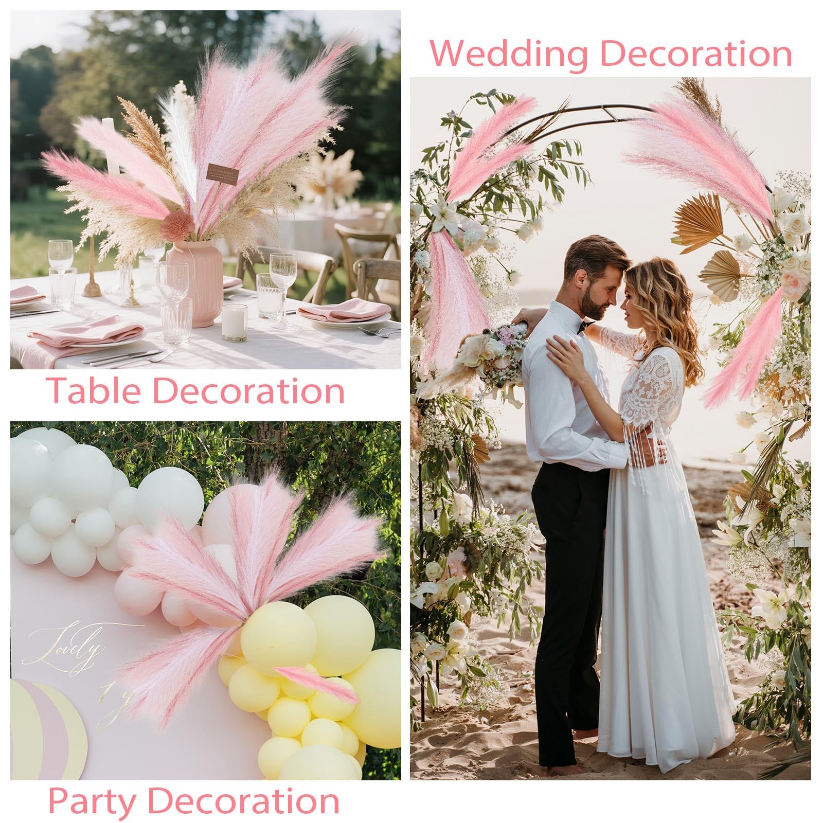 30 PCS Pampas Grass Decor 21 Inch Artificial White Pink Vase Filler