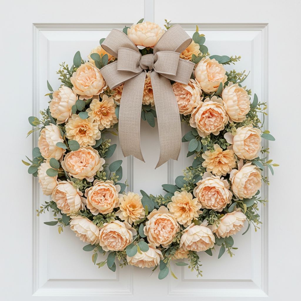 Peach Peony Flowers Set of 8 Faux Blooms 5 Inch Floral Heads Wired Craft Wreath