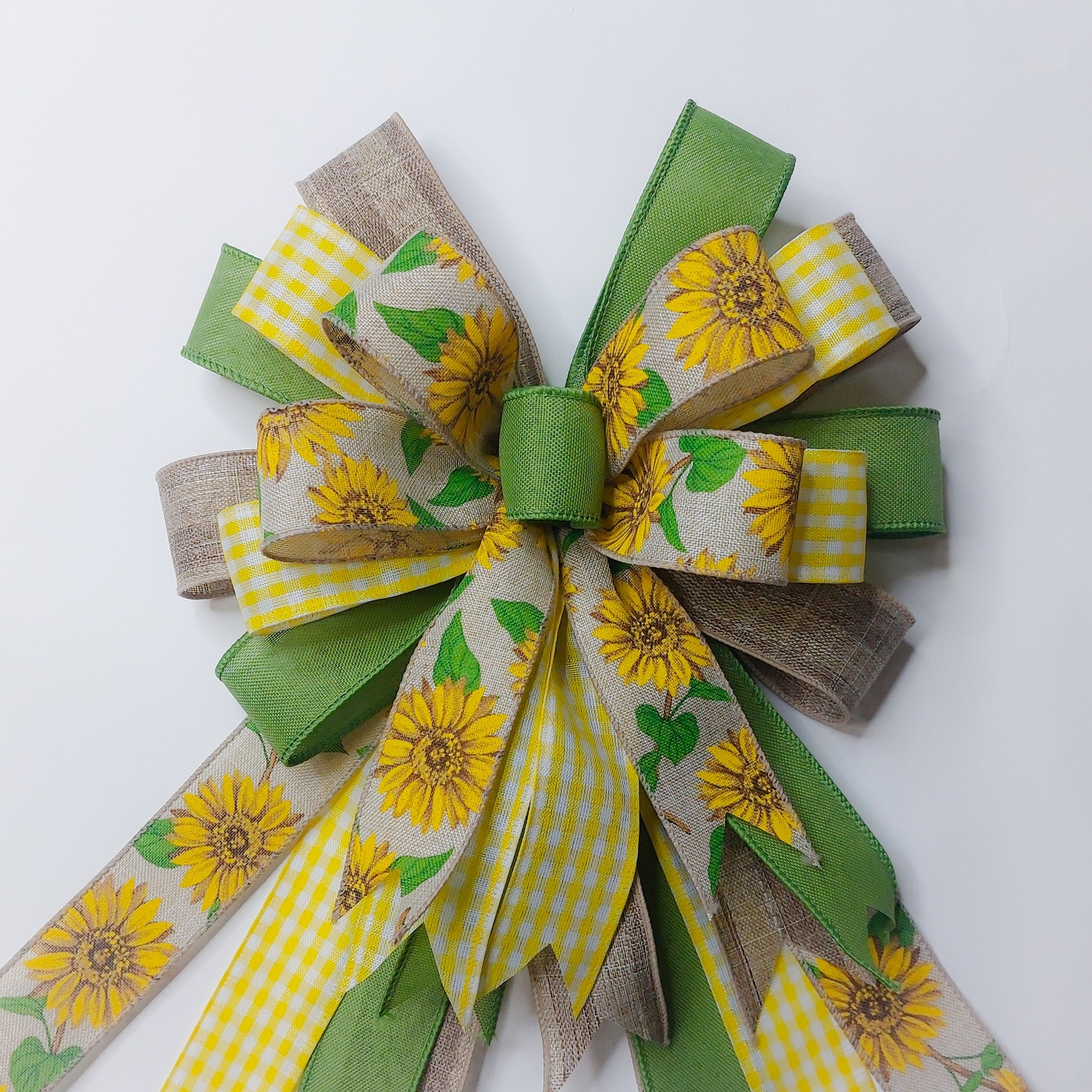Sunflowers, Yellow Check Wreath Bow