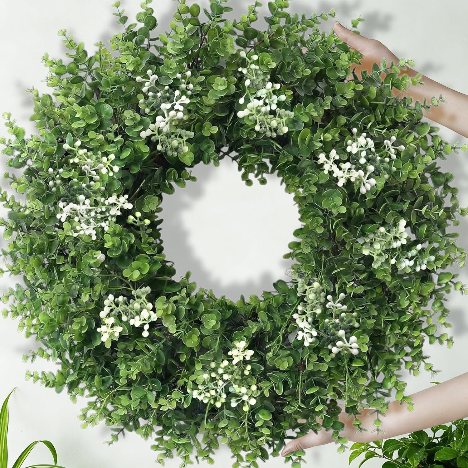 Large Green Boxwood Wreath for Front Door All Season Outdoor Indoor Home Decor