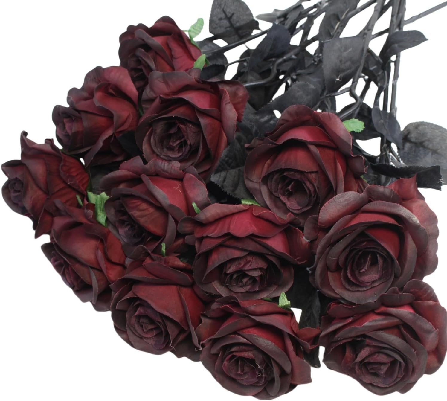 Artificial Roses Flowers, 12 Pcs Fake Burgundy Rose in Bulk, Long Stem Realis…