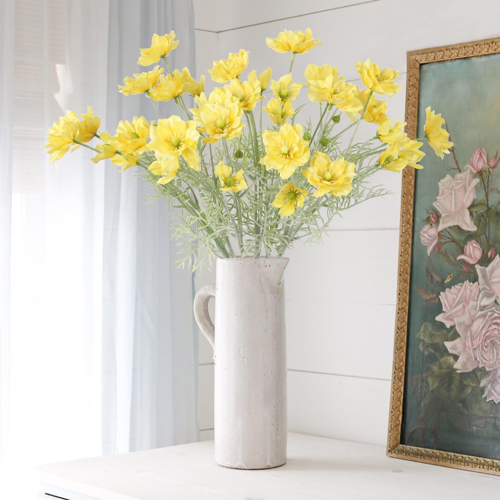 6PCS Cosmos Flowers Silk Flowers 24″ Yellow Cosmos Artificial Clematis Flower…
