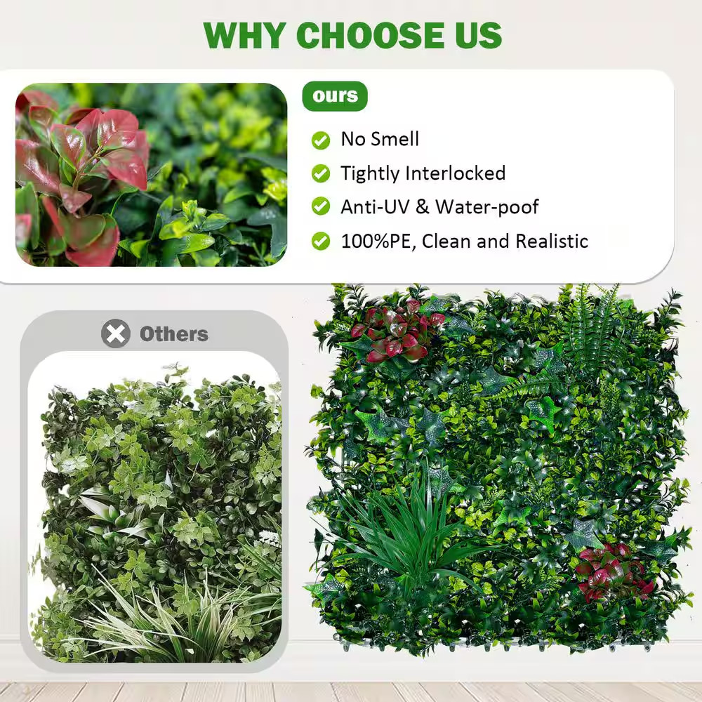 (20Pcs) 20 In. X 20 In. Green Artificial Boxwood Panels Hedge Panel, Grass Backd