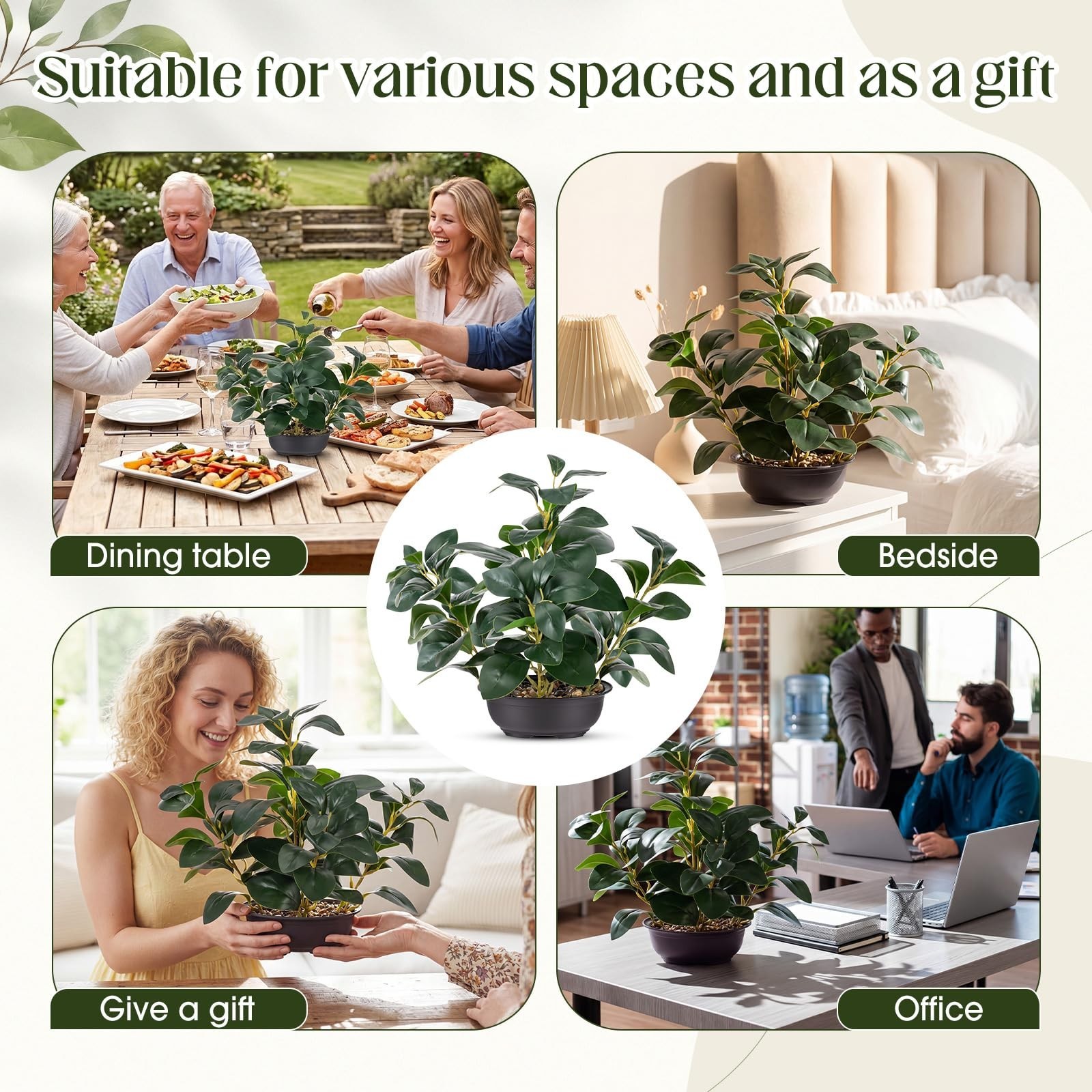 2 Pack Realistic Artificial Succulents in Rustic Clay Planters – Lifelike Greene