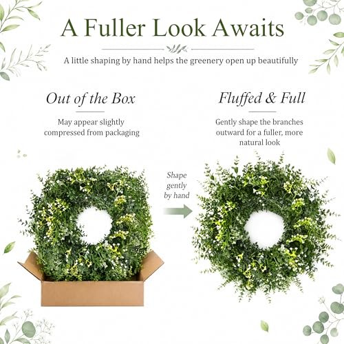 26 Inch Large Artificial Eucalyptus & Boxwood Wreath for Front Door All