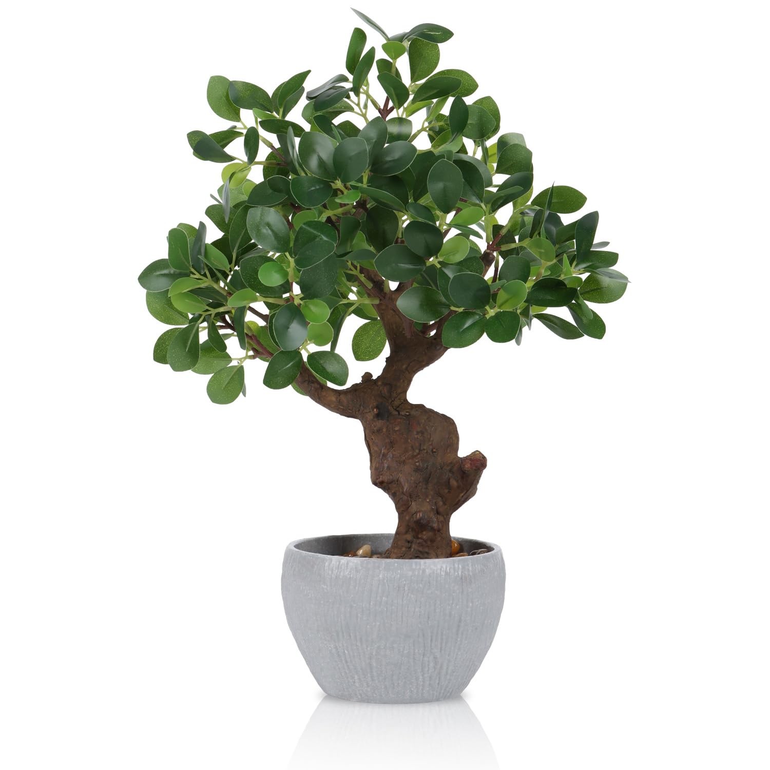 20.5 Inch Artificial Camellia Potted Plant Stone Pot Fake Flowers Faux