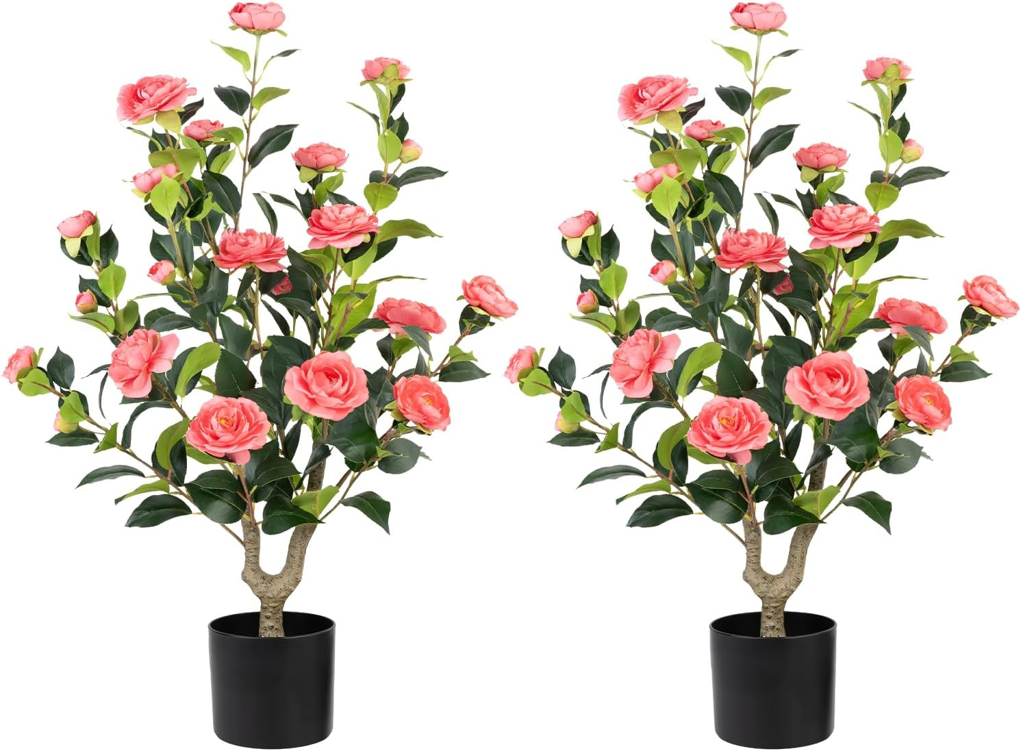 Artificial Camellia Tree 2 Pack – Realistic Camellia Plants in Pot with Pink Flo