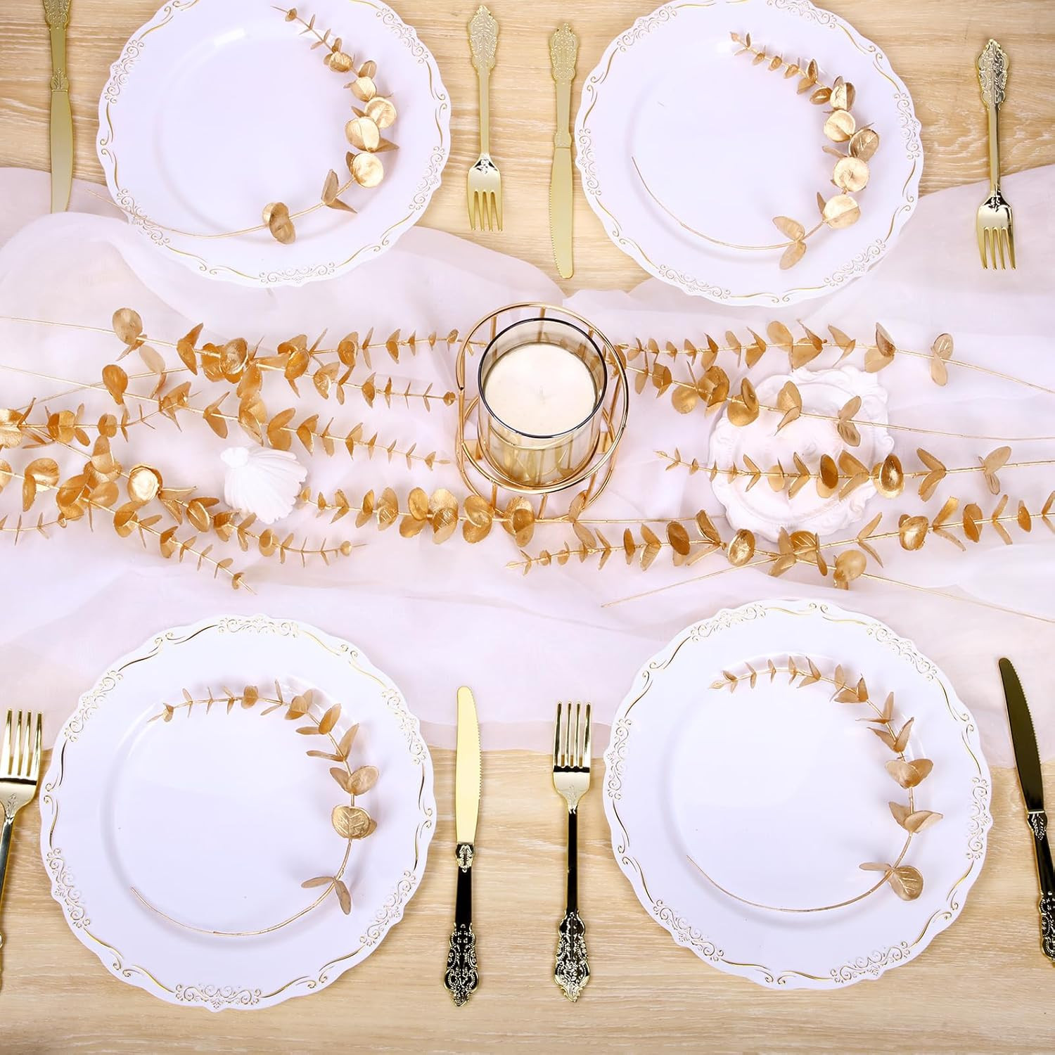 200Pcs Gold Eucalyptus Stems – 15In Decor for Home & Wedding Centerpieces