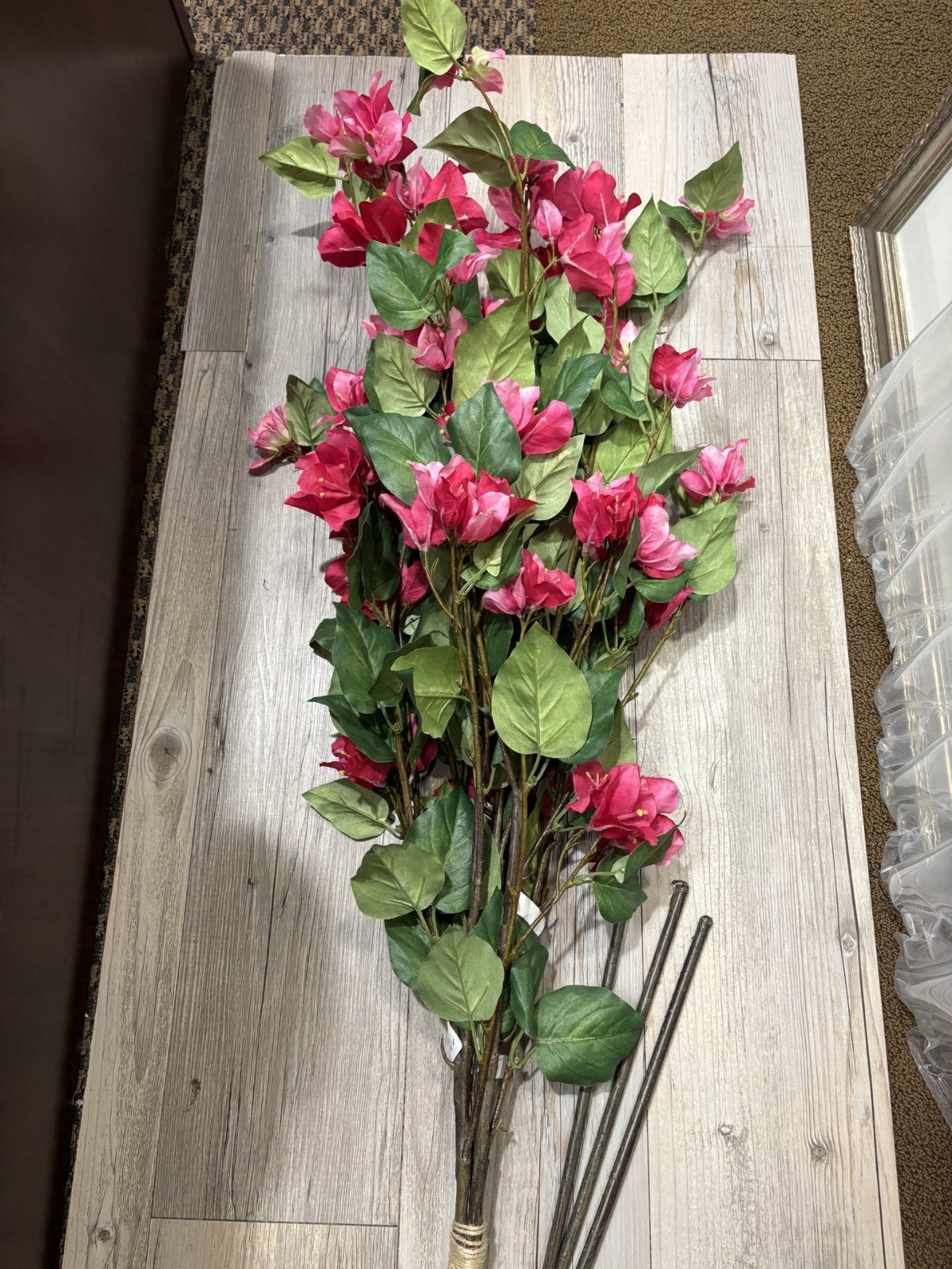 NEW POTTERY BARN Faux Pink Bougainvillea Flowers 48″ Tall Branch Stems Decor NWT
