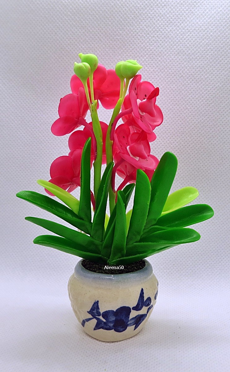 US Stock 5″H Handmade Air-Dry-Clay Miniature Dendrobium Orchid Arrangement