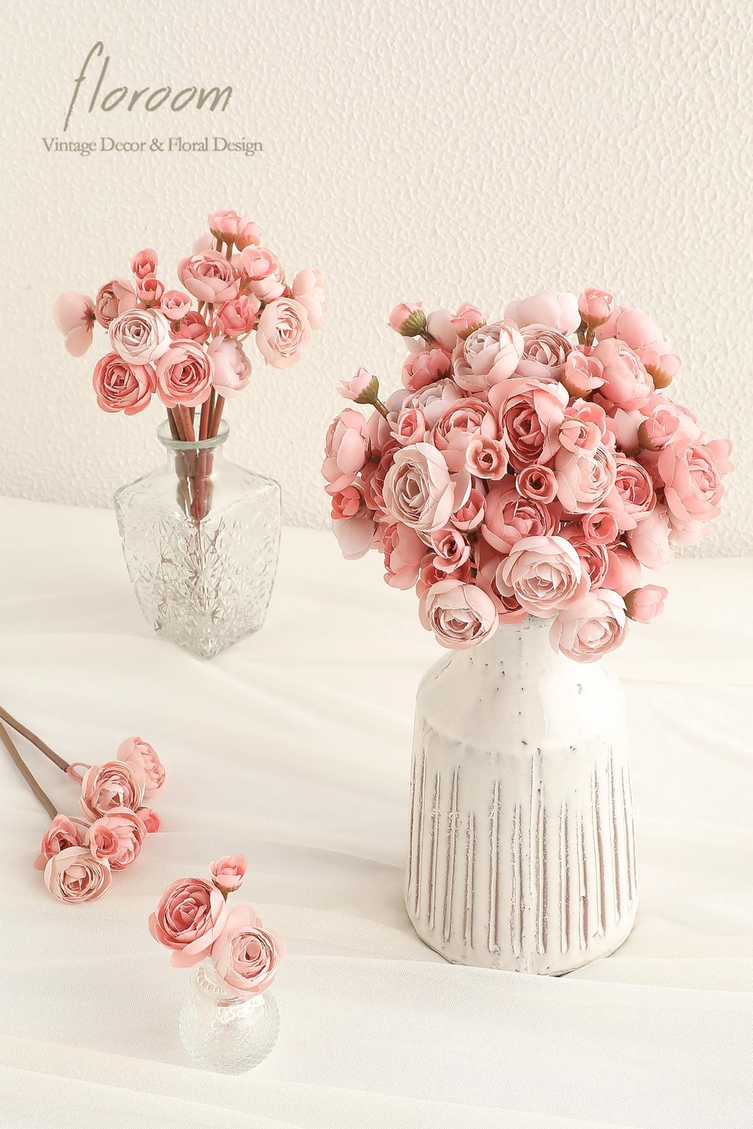 Floroom Ranunculus Artificial Flowers 18 Pcs Dusty Rose Faux Silk Mini Ranunculu