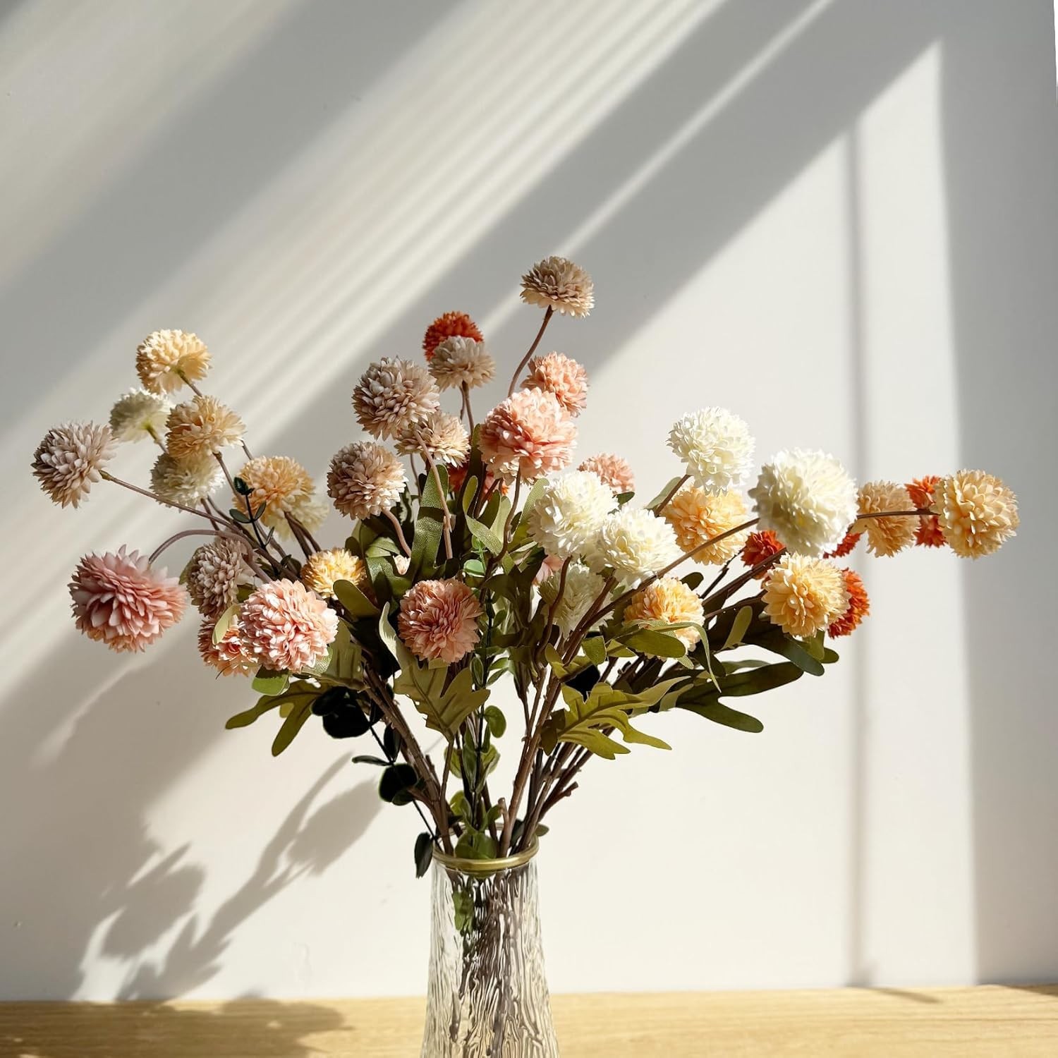 10pcs Faux Mixed Color Kiku Flowers, 5 Heads Each Stem & 4 Branches Eucalyptu…