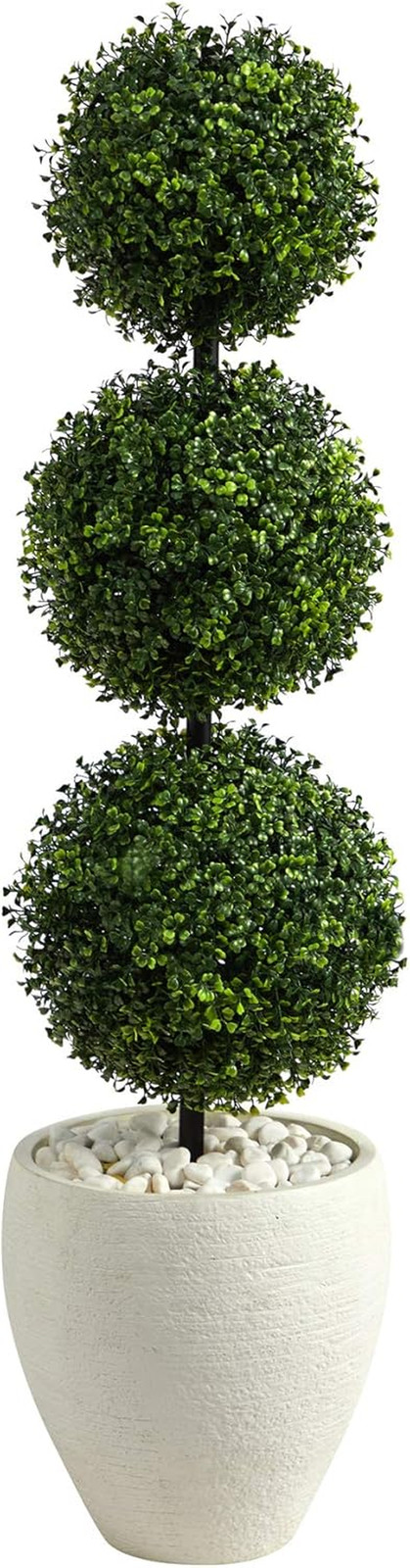 3.5Ft Boxwood Triple Ball Topiary Tree in White Planter – Indoor/Outdoor