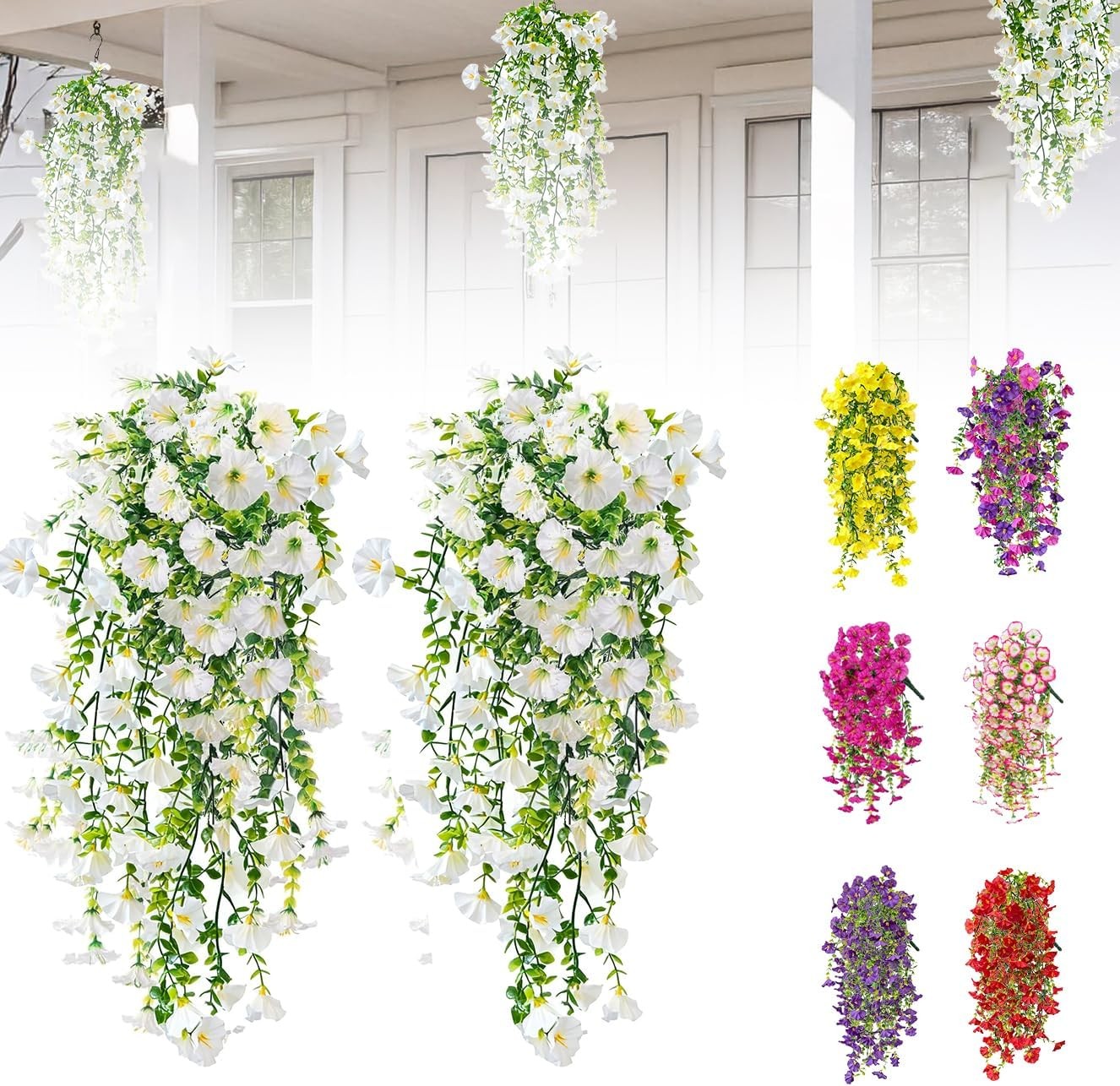 Artificial Flowers for Outdoors Fake Morning Glory Hanging Flower Decoration, 2