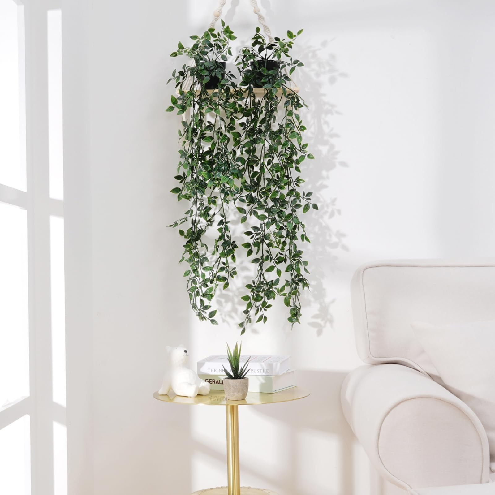 Fake Hanging Plants, 2pcs Artificial Hanging Potted Plant, Faux Mandala Vines…