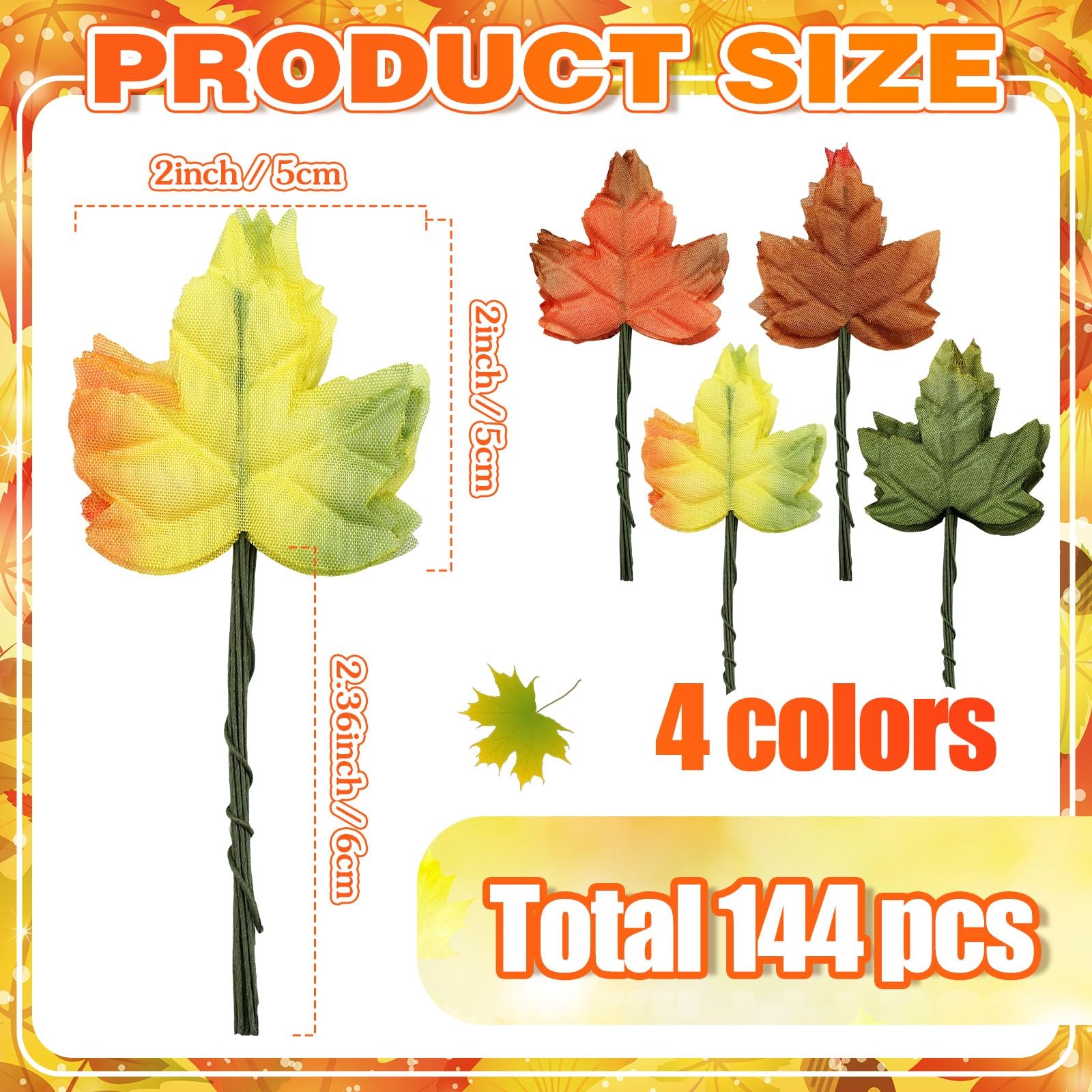 144 PCS Artificial Maple Leaves Thanksgiving Fake Mixed Fall Decoration