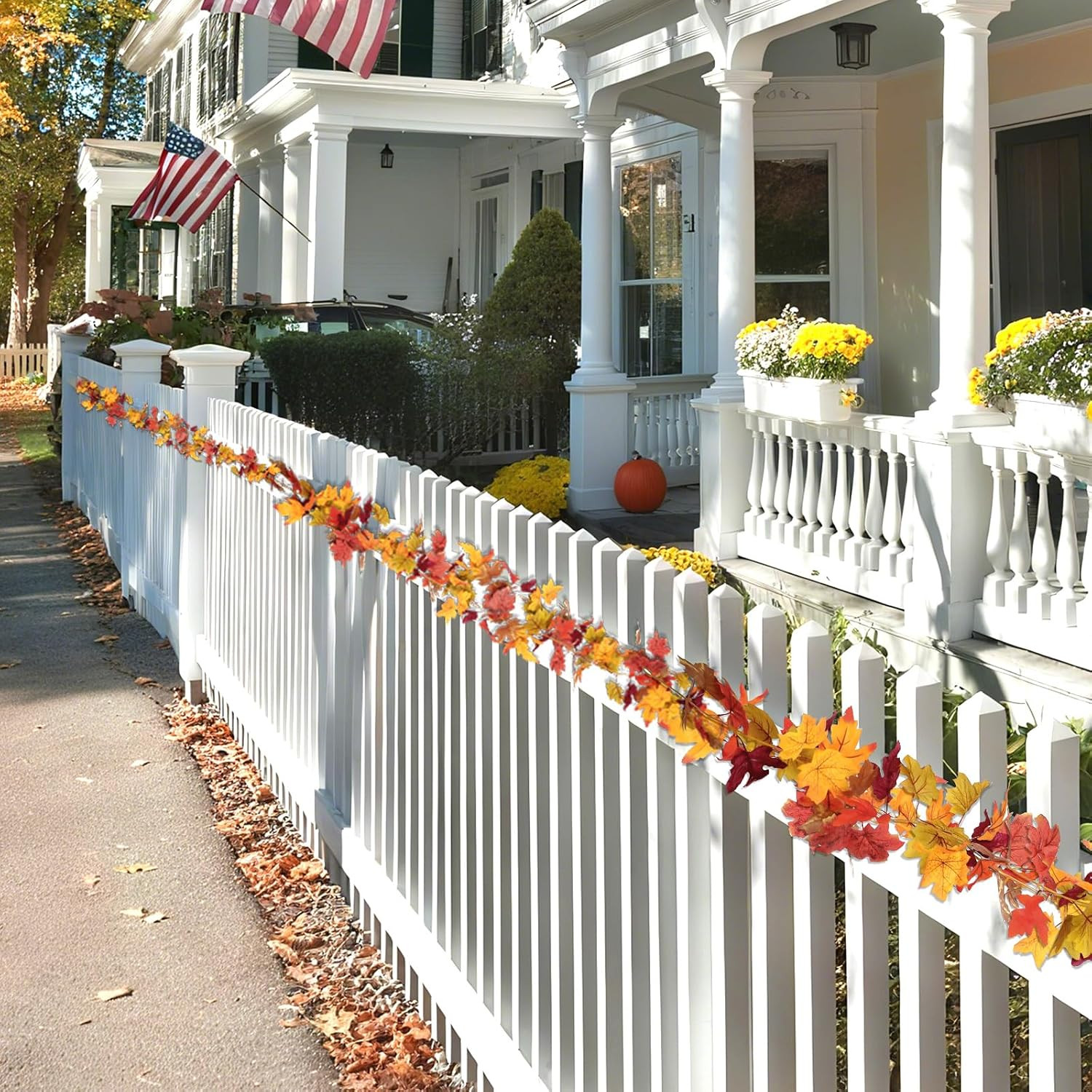 11.6Ft(2Pcs*5.8Ft) Fall Artificial Maple Leaves Garland Decorations | Thanksgivi