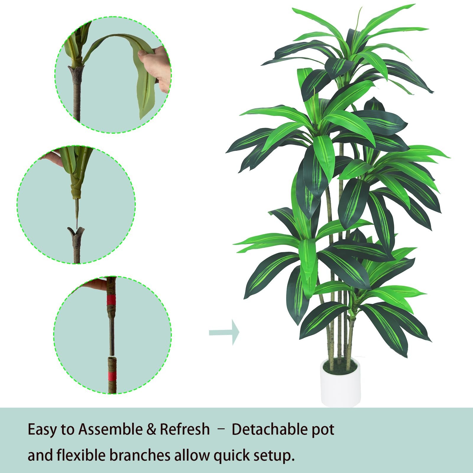 5FT Artificial Dracaena Tree – Fake Plants for Home Decor Indoor,Faux Outdoor…