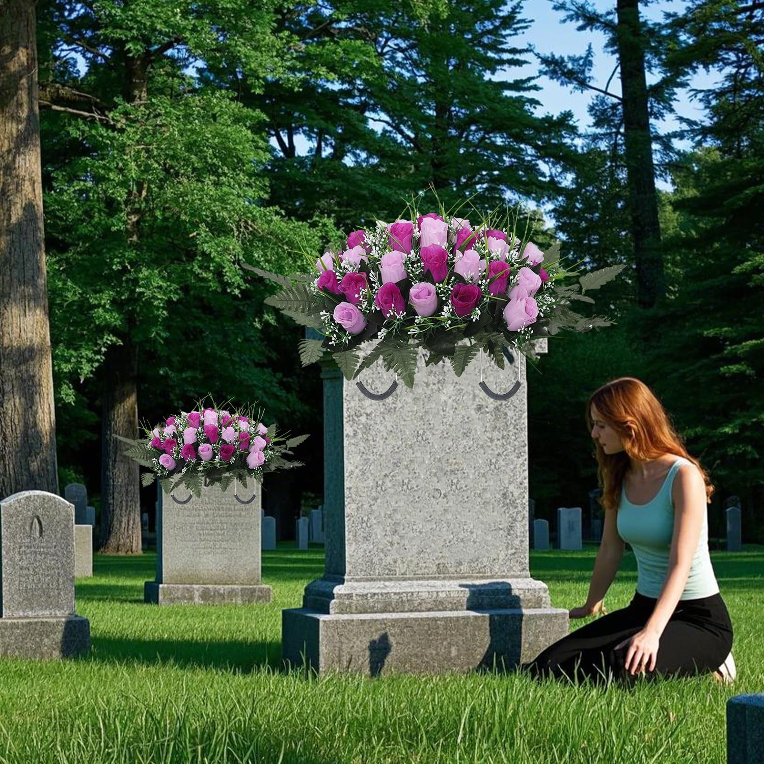 Artificial Cemetery Flower Headstone Flower Saddle Grave Rose Flowers for Cem…