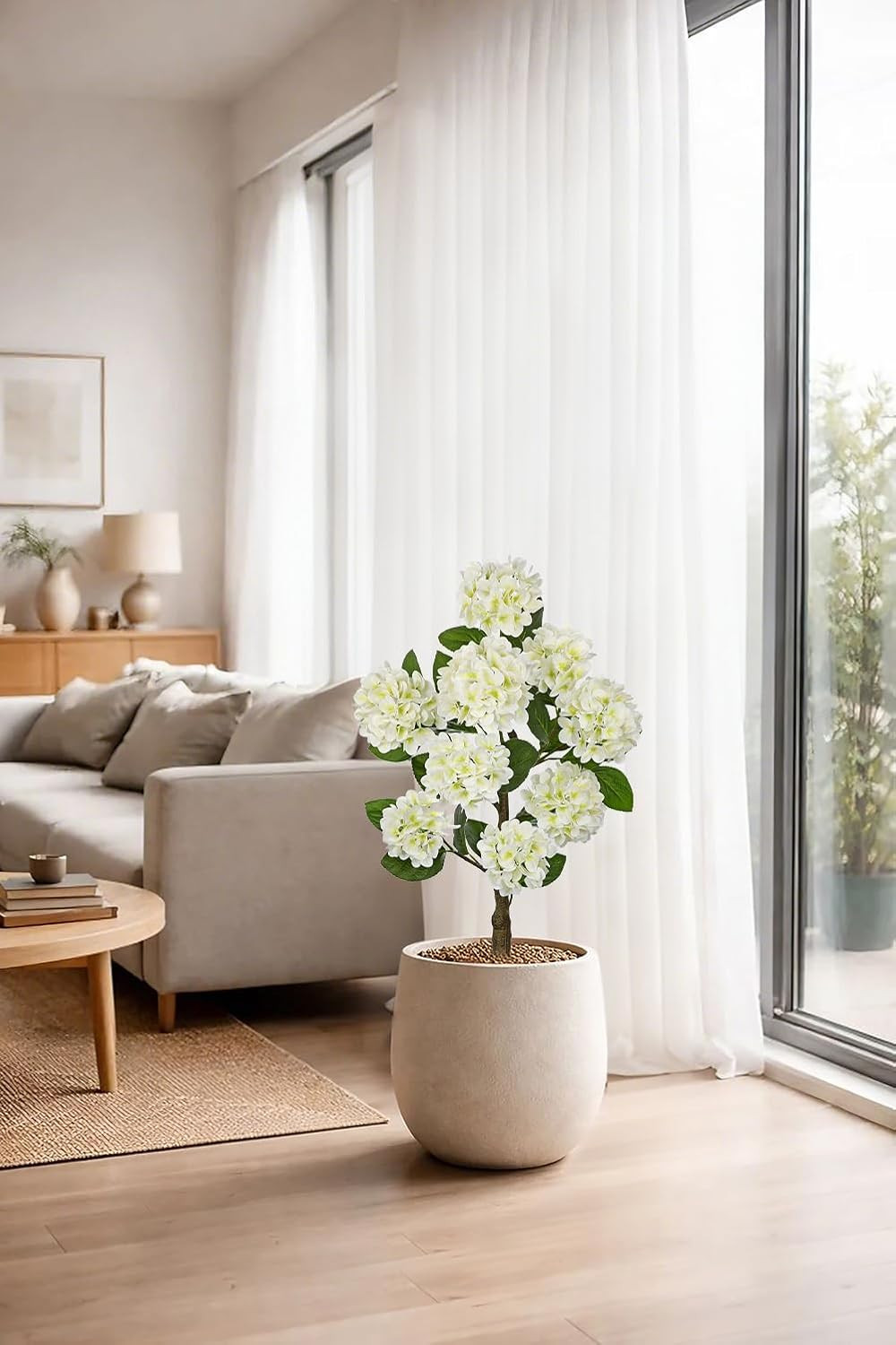 3FT White Hydrangea Artificial Flowers Tree Large Real Touch Faux Silk Hydrangea