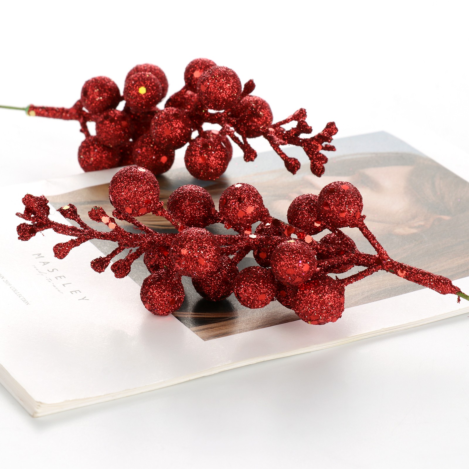 3Pcs Xmas Tree Decoration Berries Shining Sequined Simulated Wreath Rattan