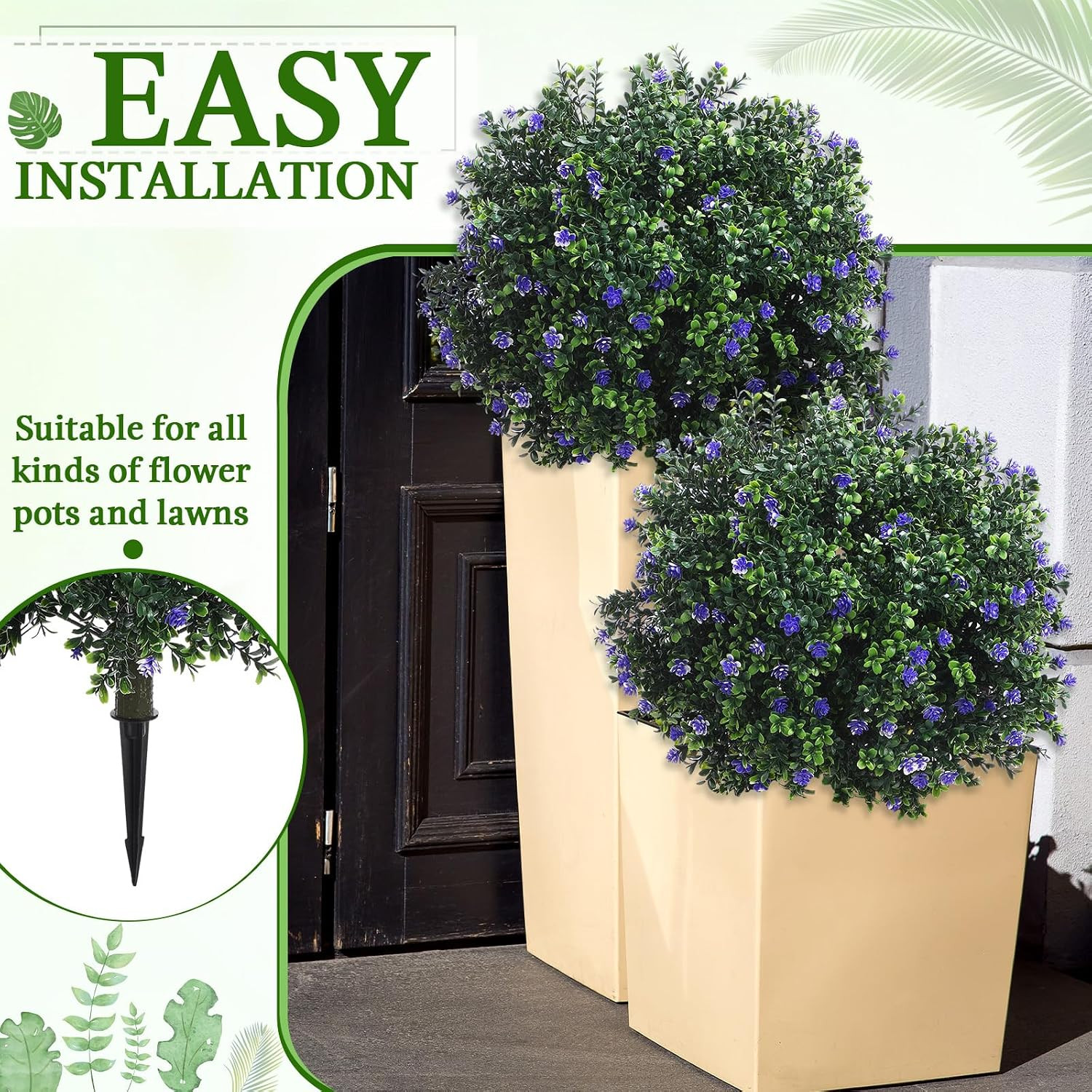 Yunlly Set of 2 Artificial Boxwood Topiary Ball Tree Fake Bushes Shrubs Outdoor