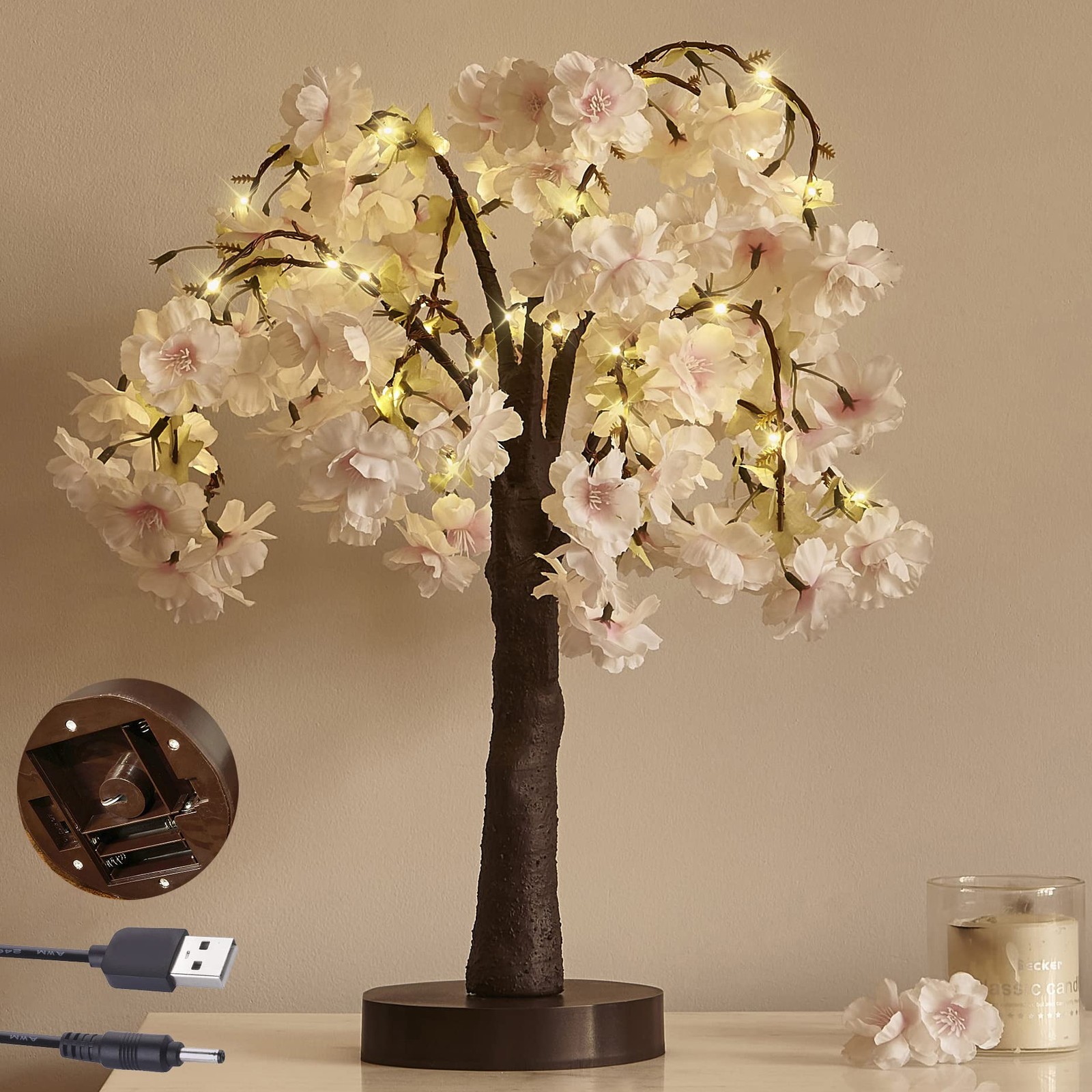 18IN 40 LED Pink Lighted Cherry Blossom Bonsai Tree with Timer for Wedding