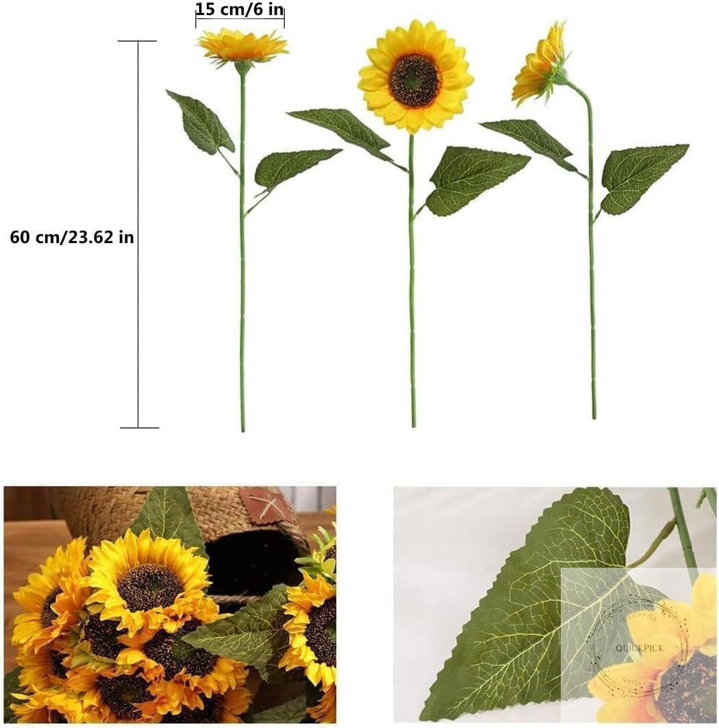 Artificial Sunflower Flowers Long Stem Silk Fake Large Sunflowers Decoration for