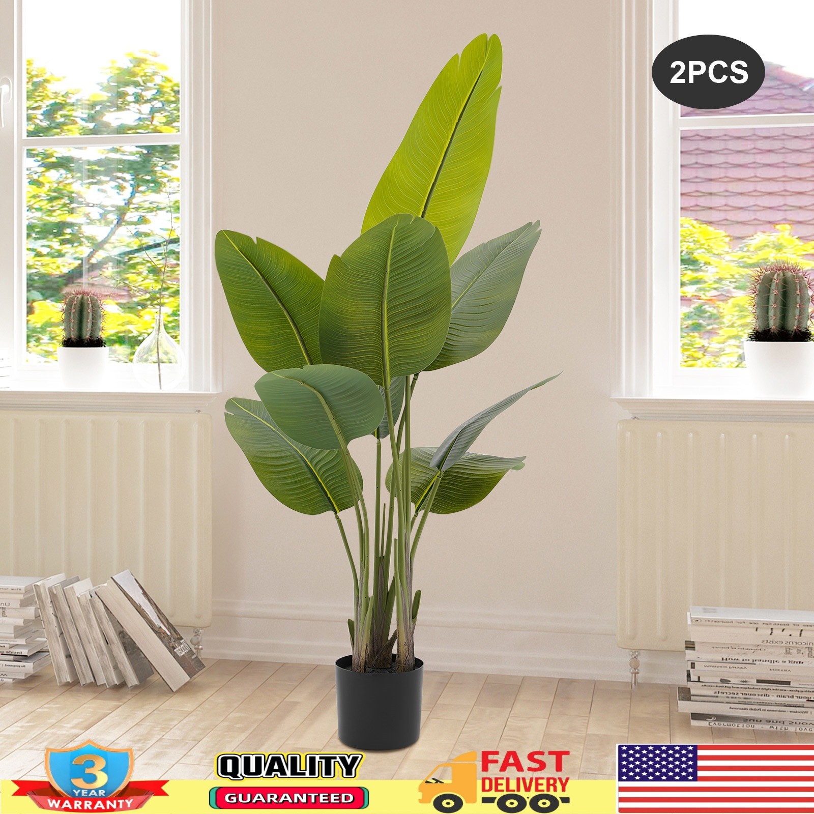 2Pcs Artificial Plants Indoor/Outdoor Fake Palm Faux Tree Home Office Decoration