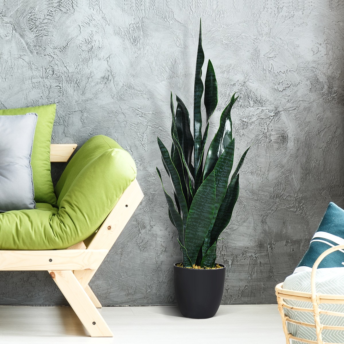 Artificial Snake Plant 35.5″ Fake Sansevieria Indoor-Outdoor Home Decoration