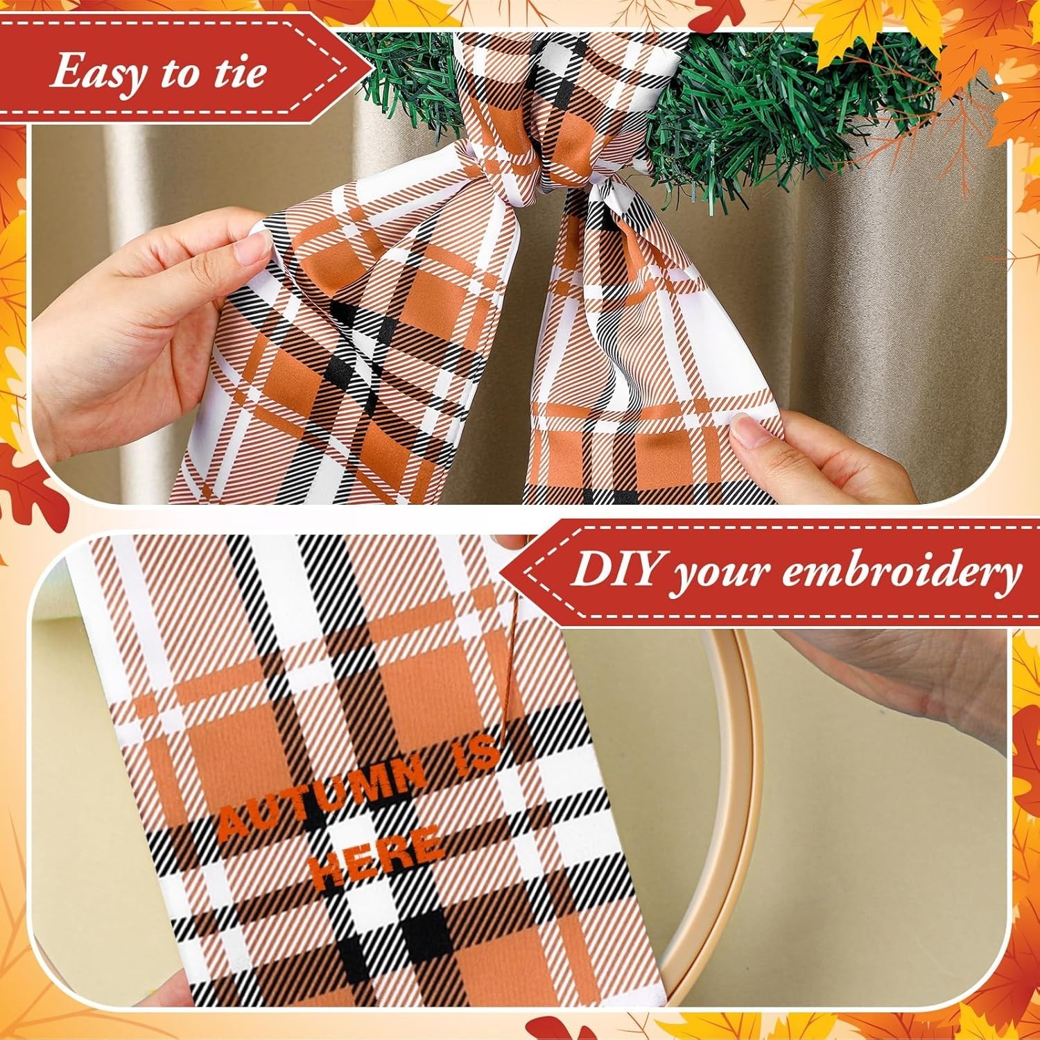 Multicolor Satin Wreath Sash – Elegant Fall Plaid for All Seasons, 56″ Length