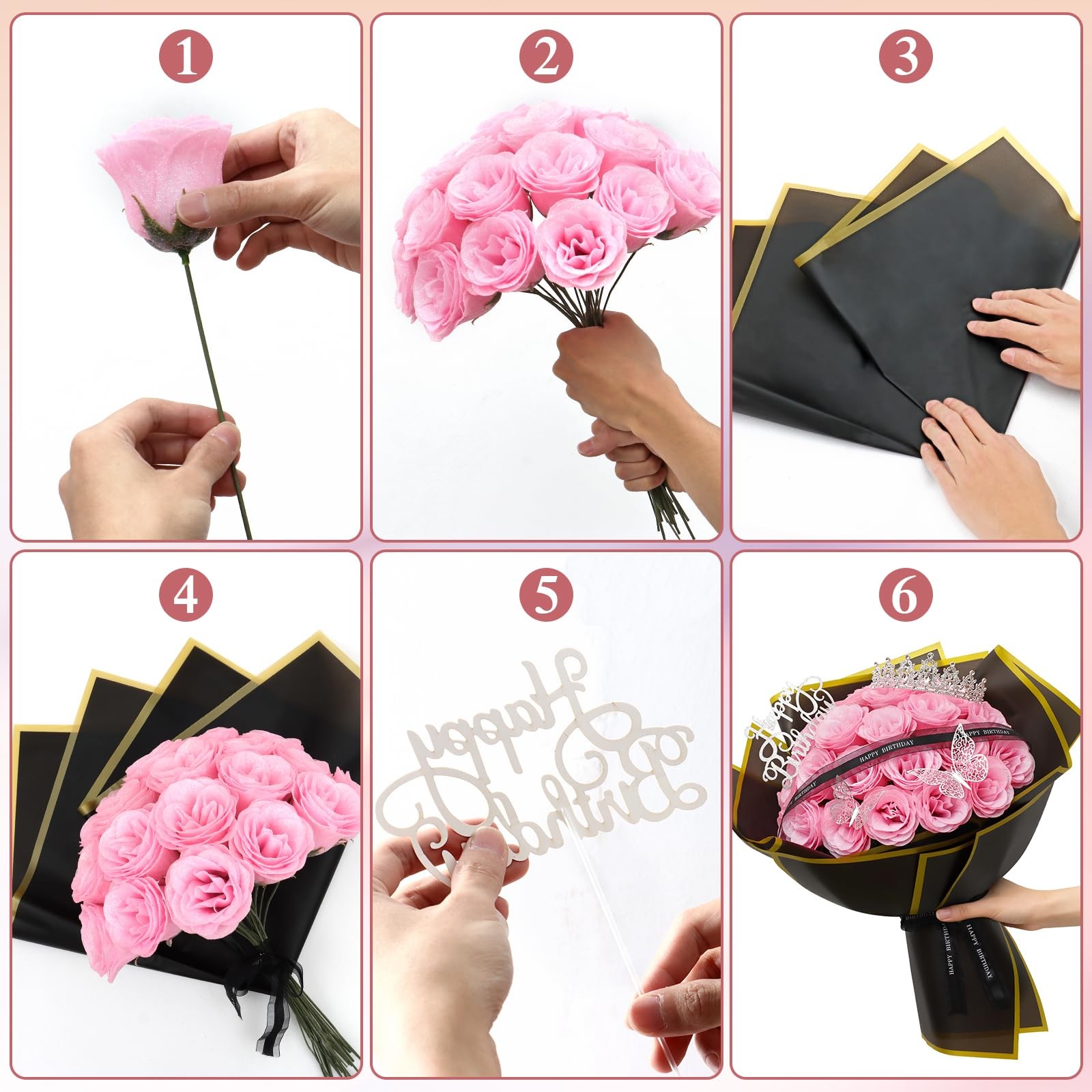 Glitter Roses Bouquet 24 Pink DIY Gift for Women Mom – Birthday Decor