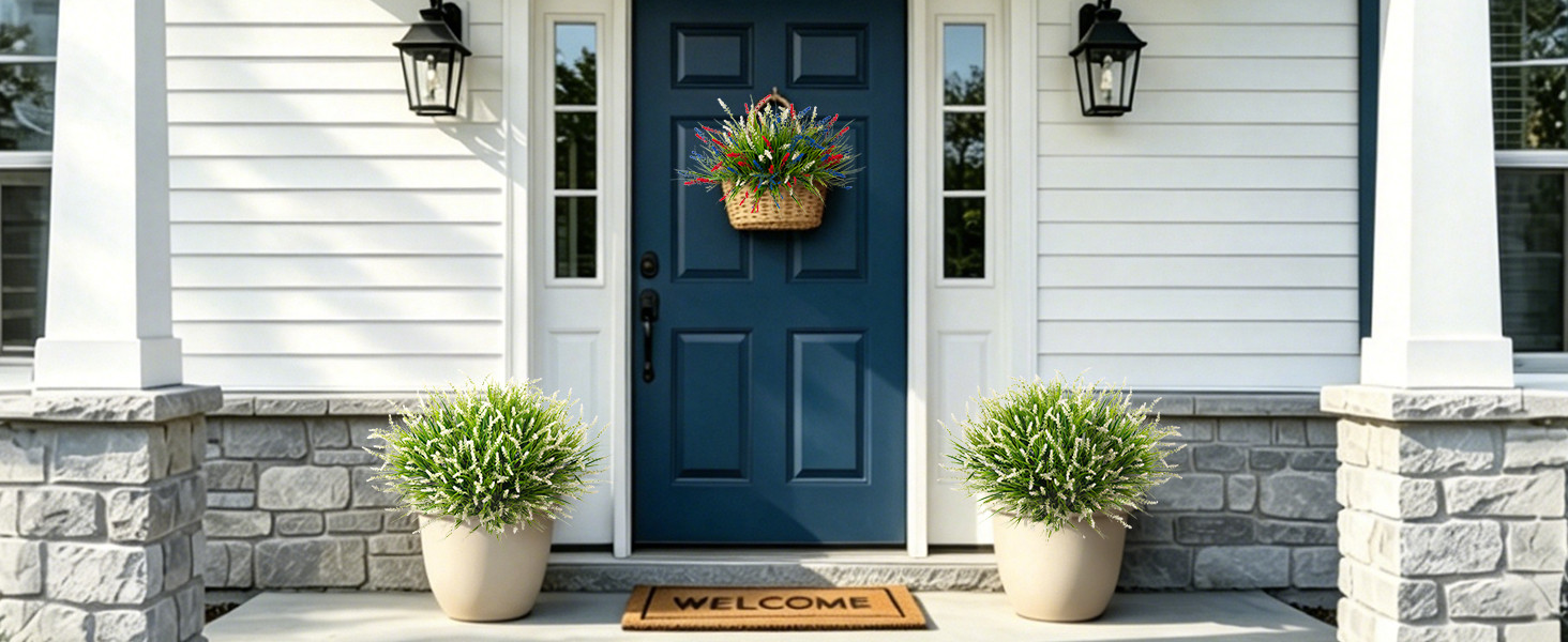 Artificial Faux Plants Flowers for Outdoor Decorations, Fake Monkey Grass for