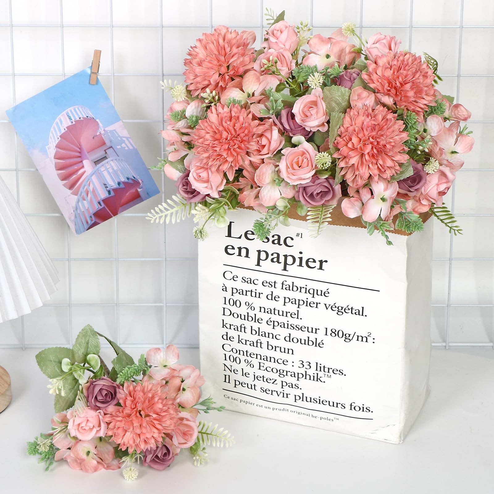 4 PCS Artificial Peonies Pink Faux Peony Bouquet Silk Floral Arrangements