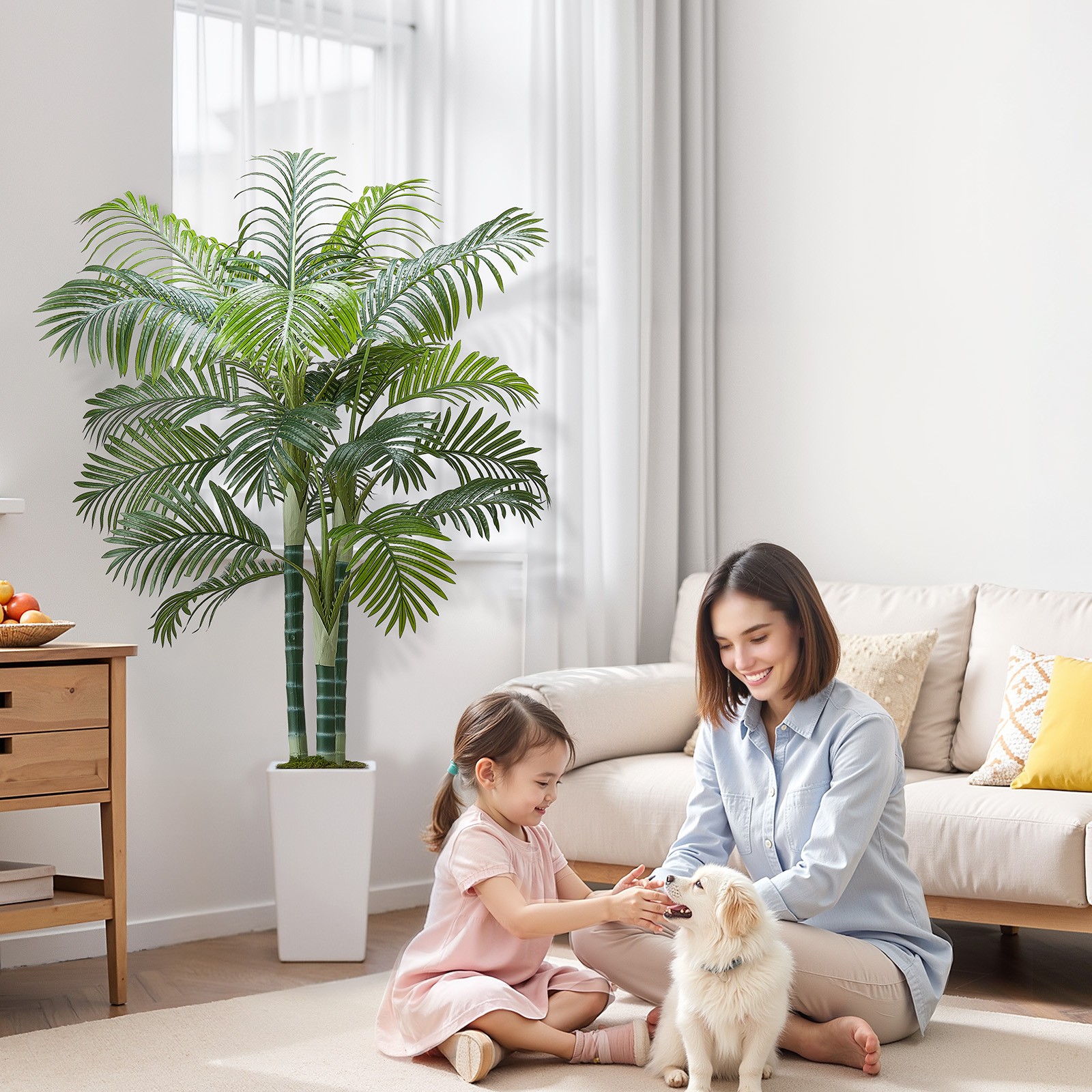 VEVOR 6ft Artificial Areca Palm Tree Fake Plant with White Planter Indoor