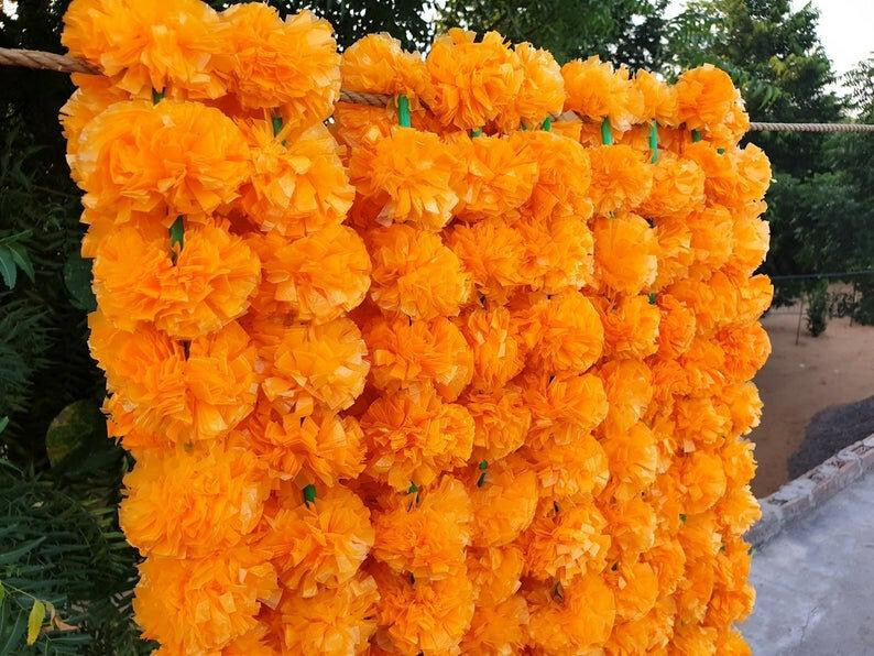 Artificial Marigold Garlands Decoration Wedding Party Festival Home Wall Decor