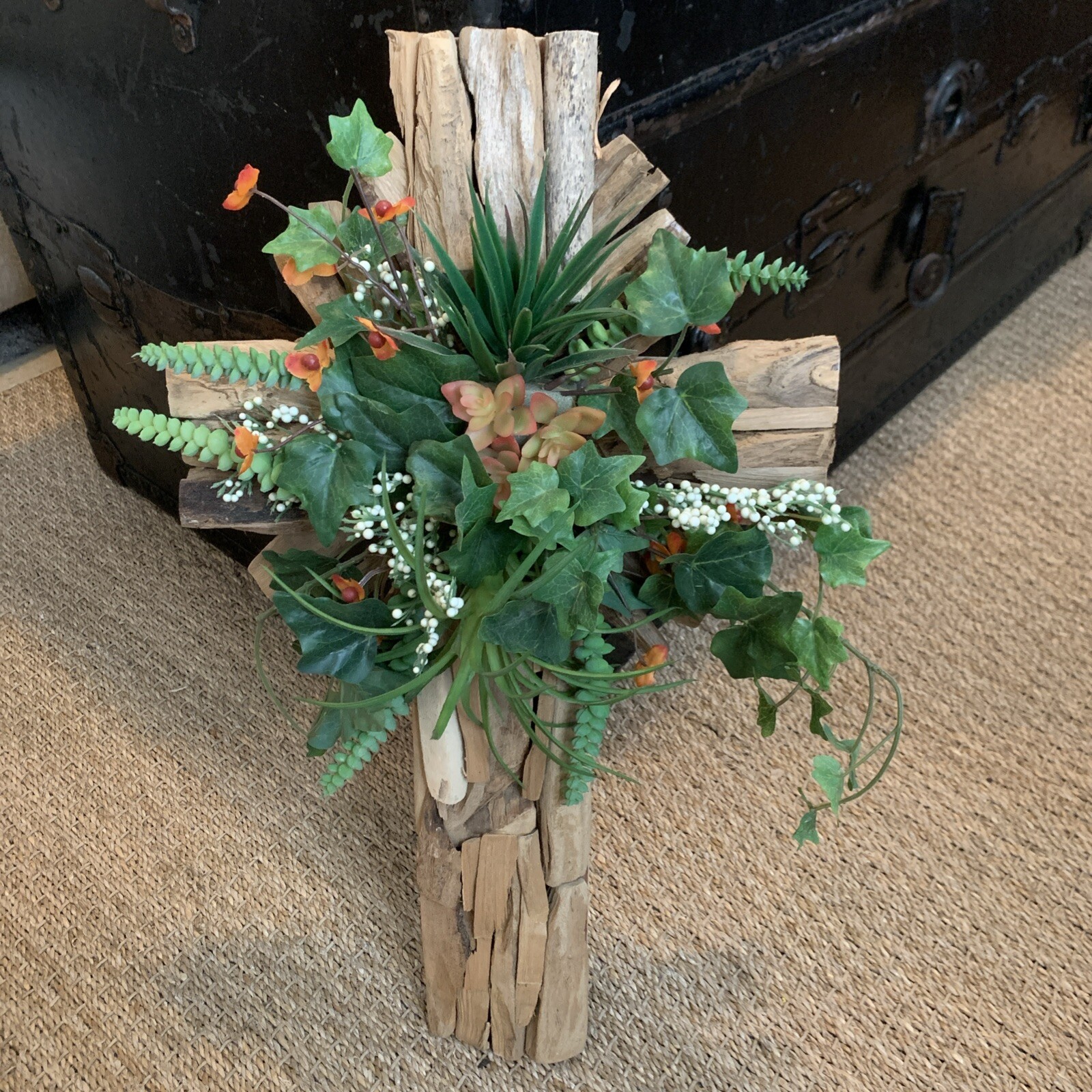 Handcrafted By Arsdale Cut And Created Branch Wood Cross Faux Floral Wall Decor