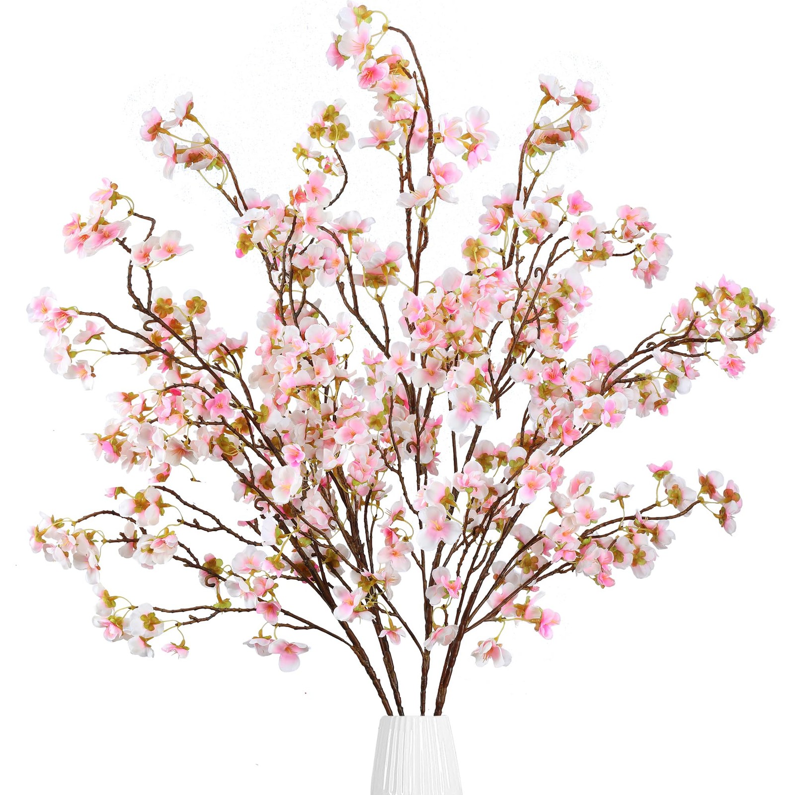 Artificial Cherry Blossom Flowers 4 Pcs Faux Cherry Blossom Stems Faux Silk C…