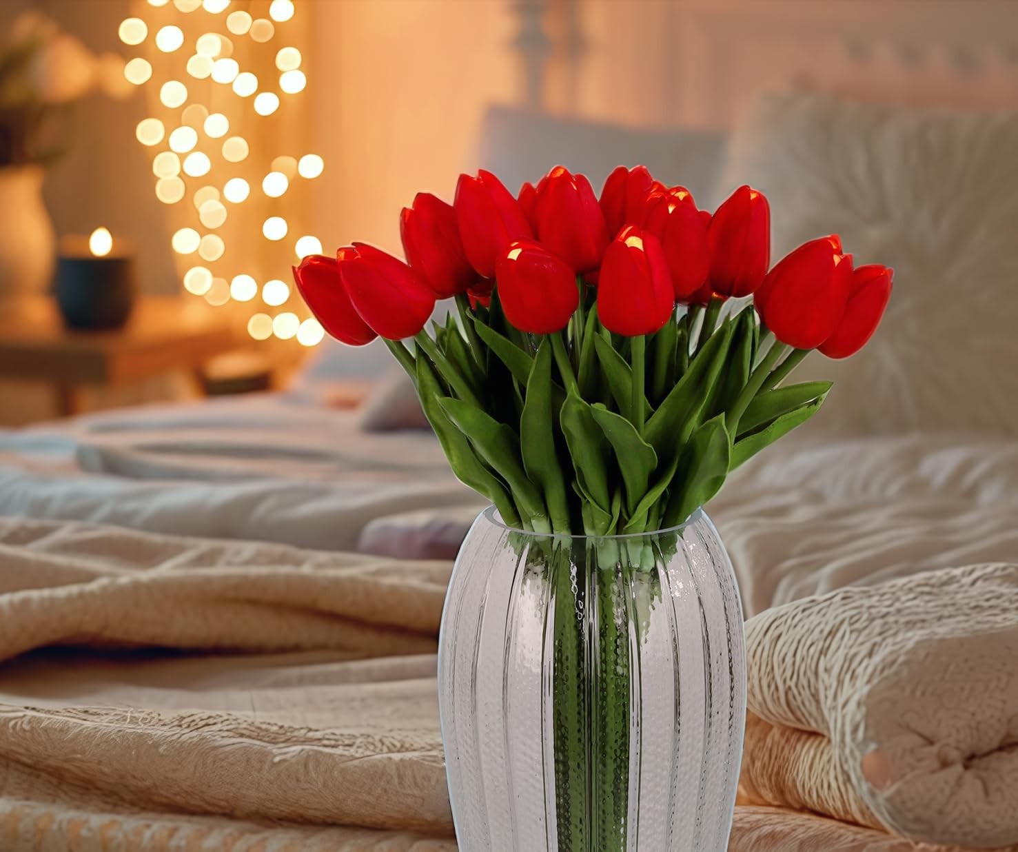 Lighted 20pcs LED Lighted Fake Flowers Artificial Tulips Real Touch Tulip Bou…