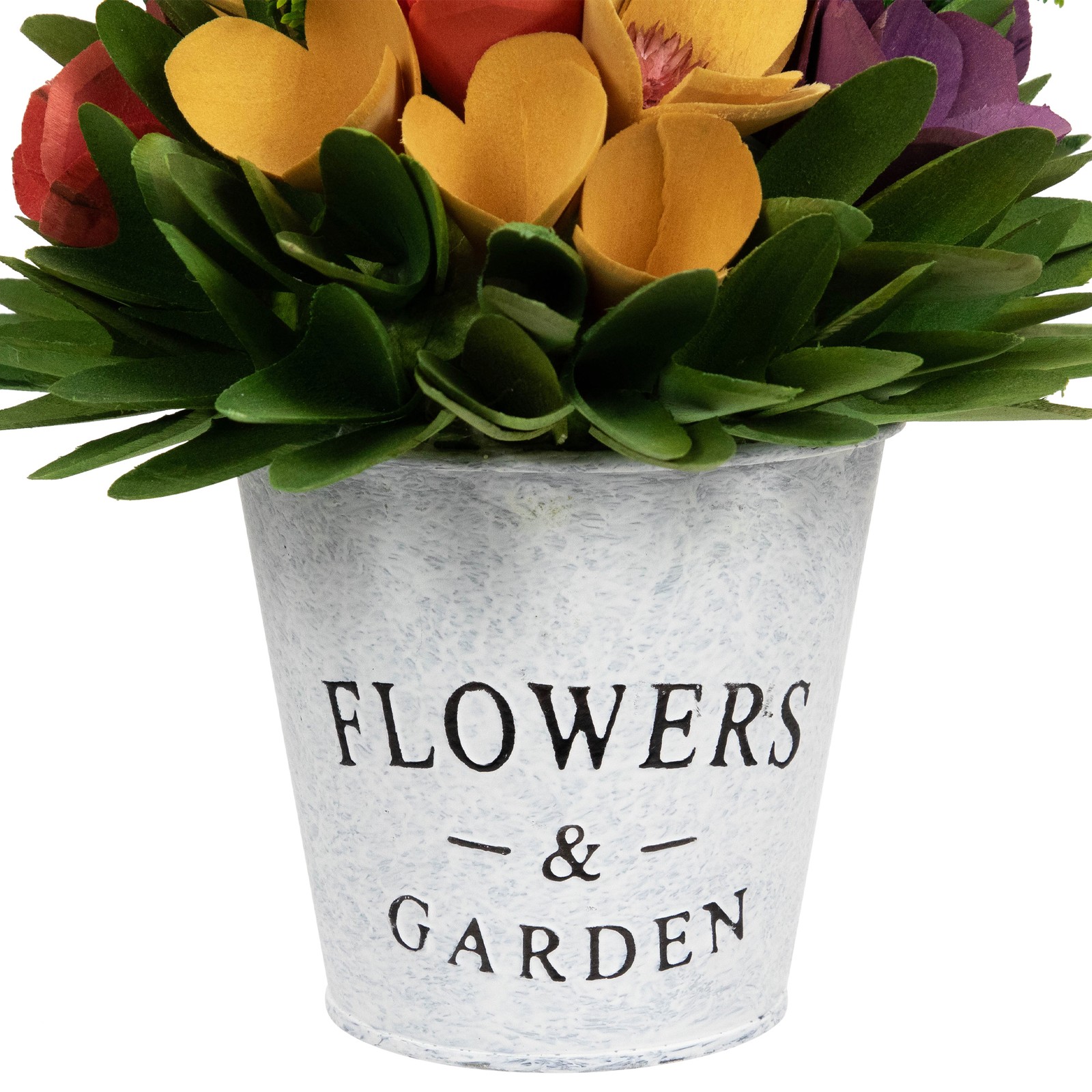 Northlight Wooden Artificial Spring Floral Arrangement “Flowers Garden” Pot – 8″