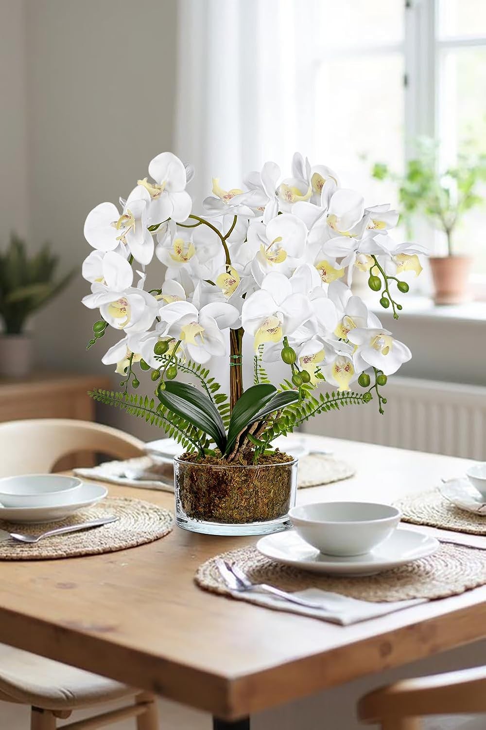 White Orchids Artificial Flowers 16.5″ Faux Orchids Plant in Pot Fake Flower