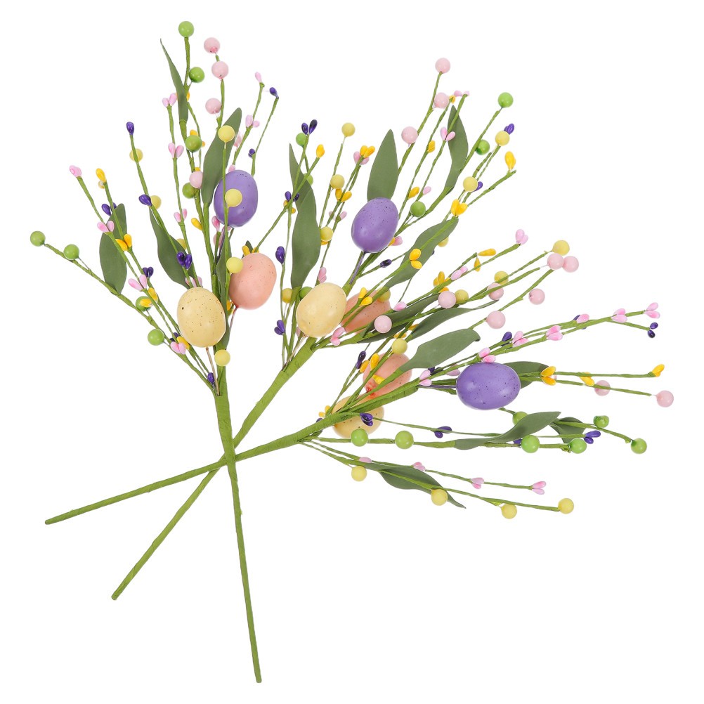 3Pcs Reusable Faux Floral Stems with Easter Egg Accents for Spring Party