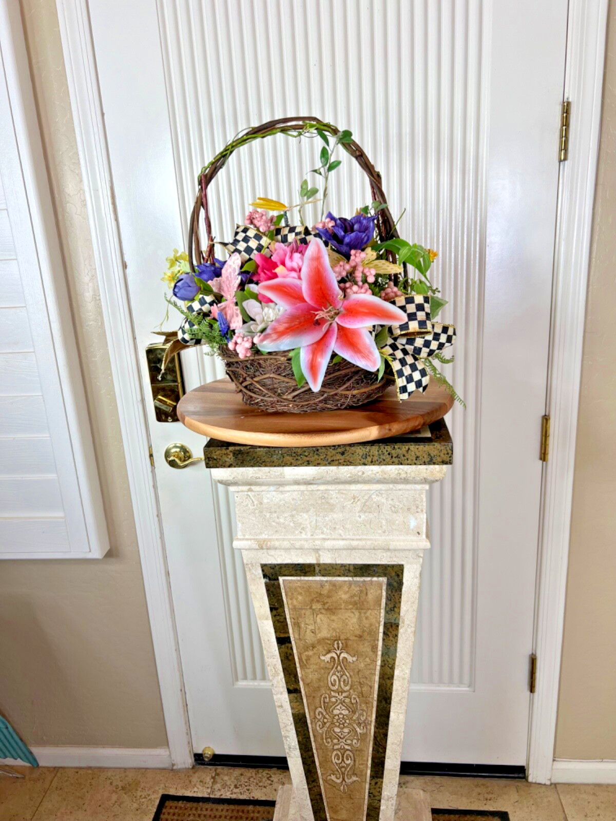 Spring-Summer Silk Flower Basket, Realistic Silk Basket, Tabletop Decor, Gifts