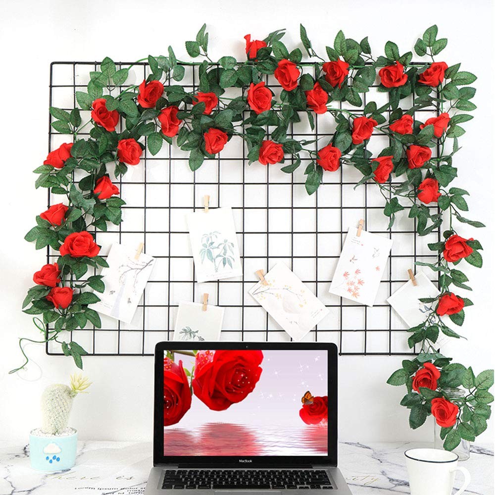 Vopie 4 Pack Fake Rose Vine Flowers Plants 32.2 FT Artificial Flower Hanging …