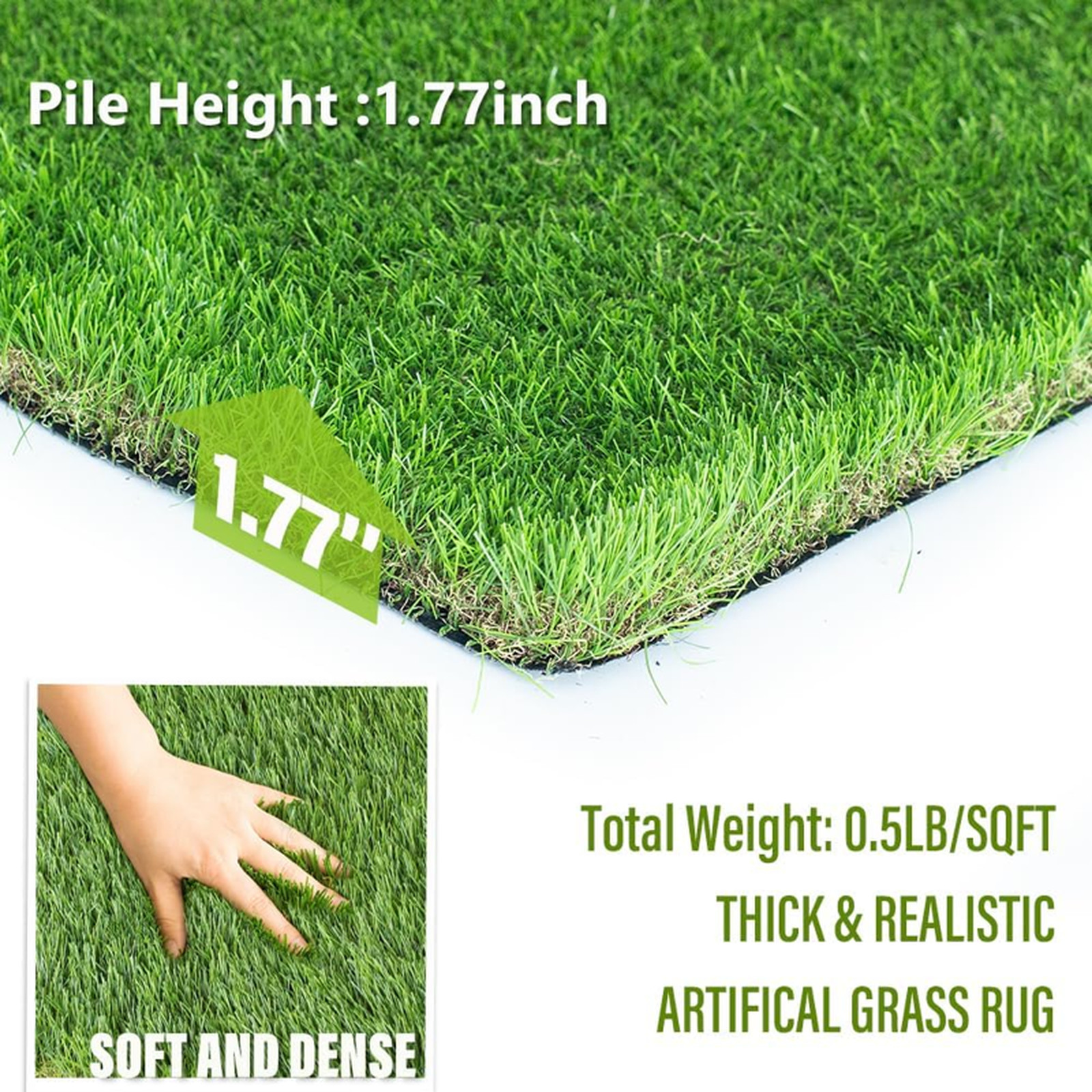 Thick Artificial Grass Turf 7x15FT, 1.77 Inch Realistic Fake Grass Rug with
