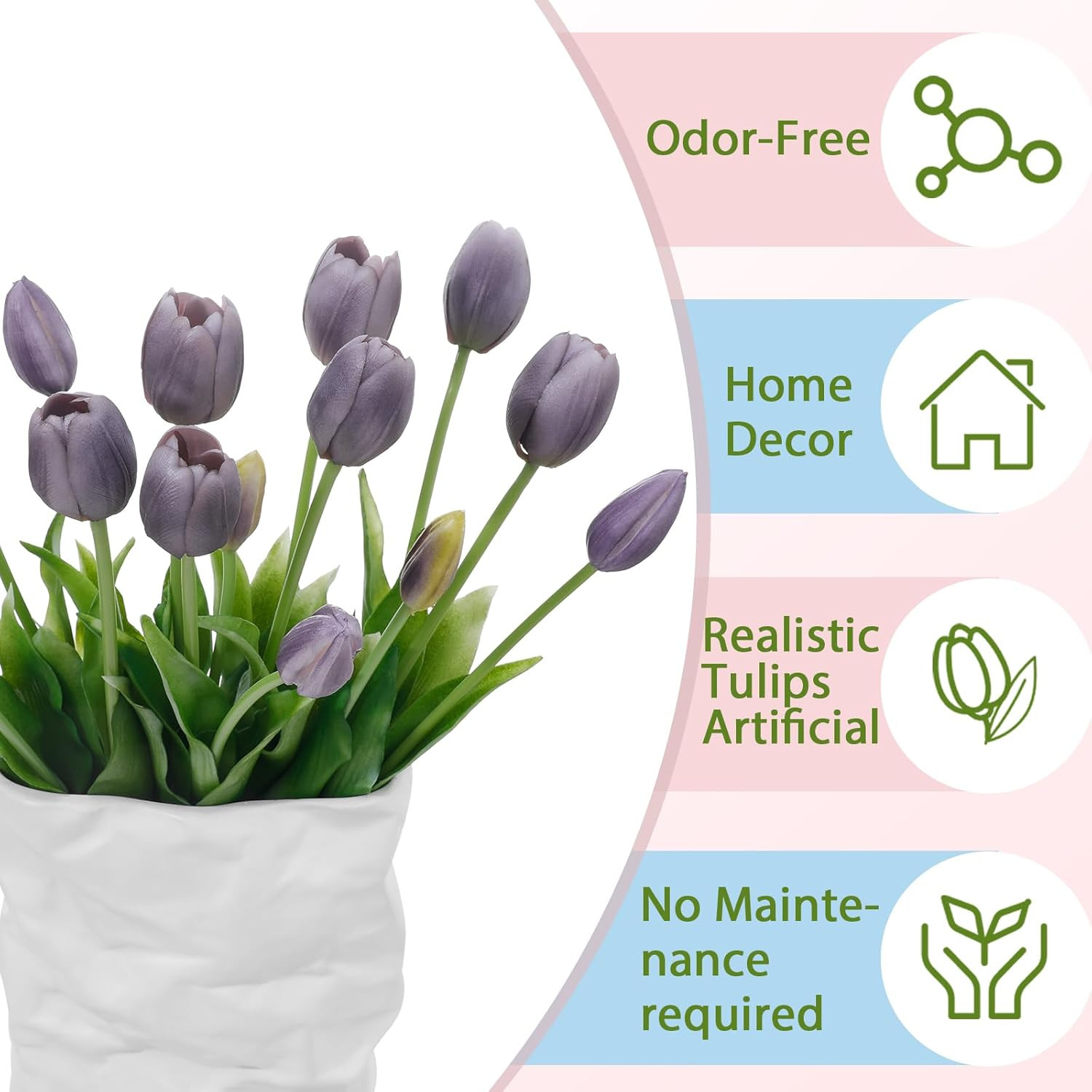 15 Pcs Artificial Flowers Tulips Real Touch Latex Plastic Soft Faux Bouquets for