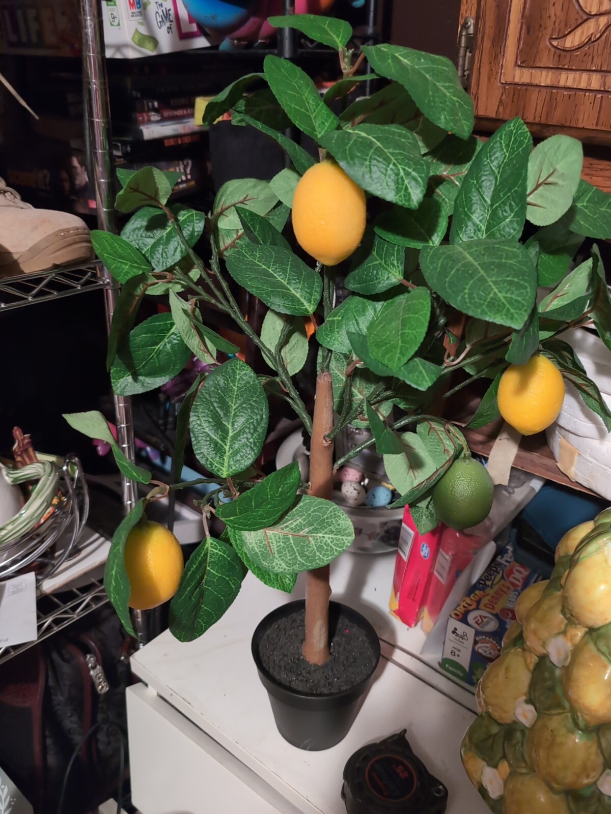 Faux Lemon/ Lime Tree, Bright Yellow Fruit, Green Leaves, Black Pot, 25in”